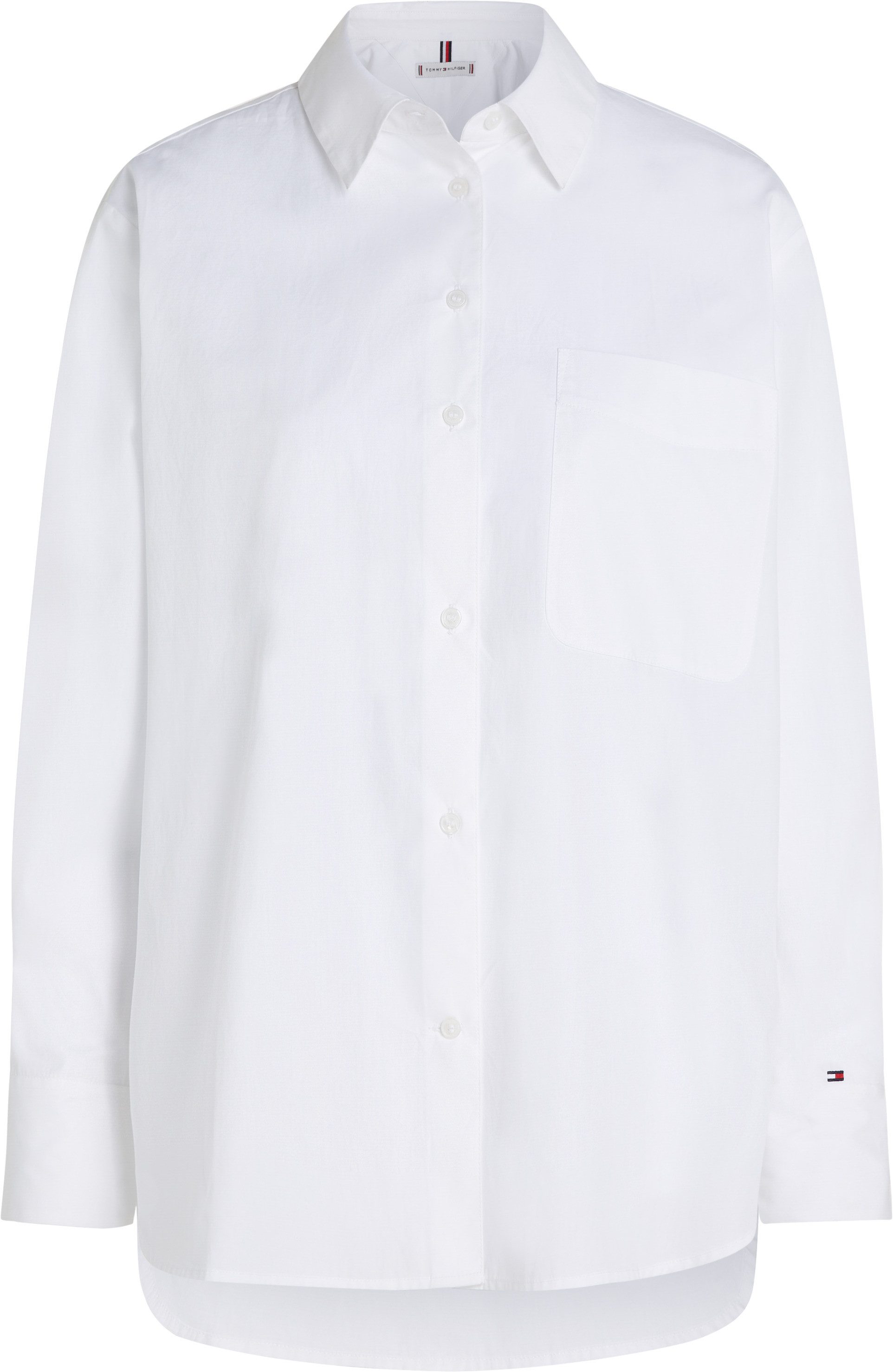 Tommy Hilfiger Curve Overhemdblouse CRV ESS COTTON EASY FIT SHIRT in grote maten, borstzak, kellerplooi achter, afgeronde zoom