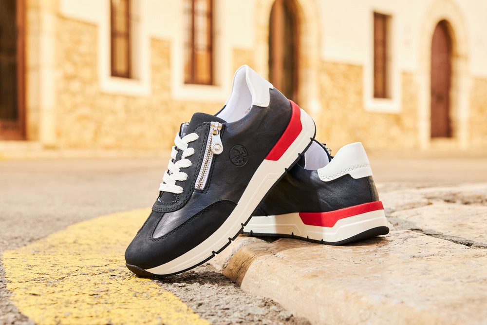 Rieker Sneakers met sleehak , lage schoen, vrijetijdsschoen, veterschoen met touwachtige ritssluiting