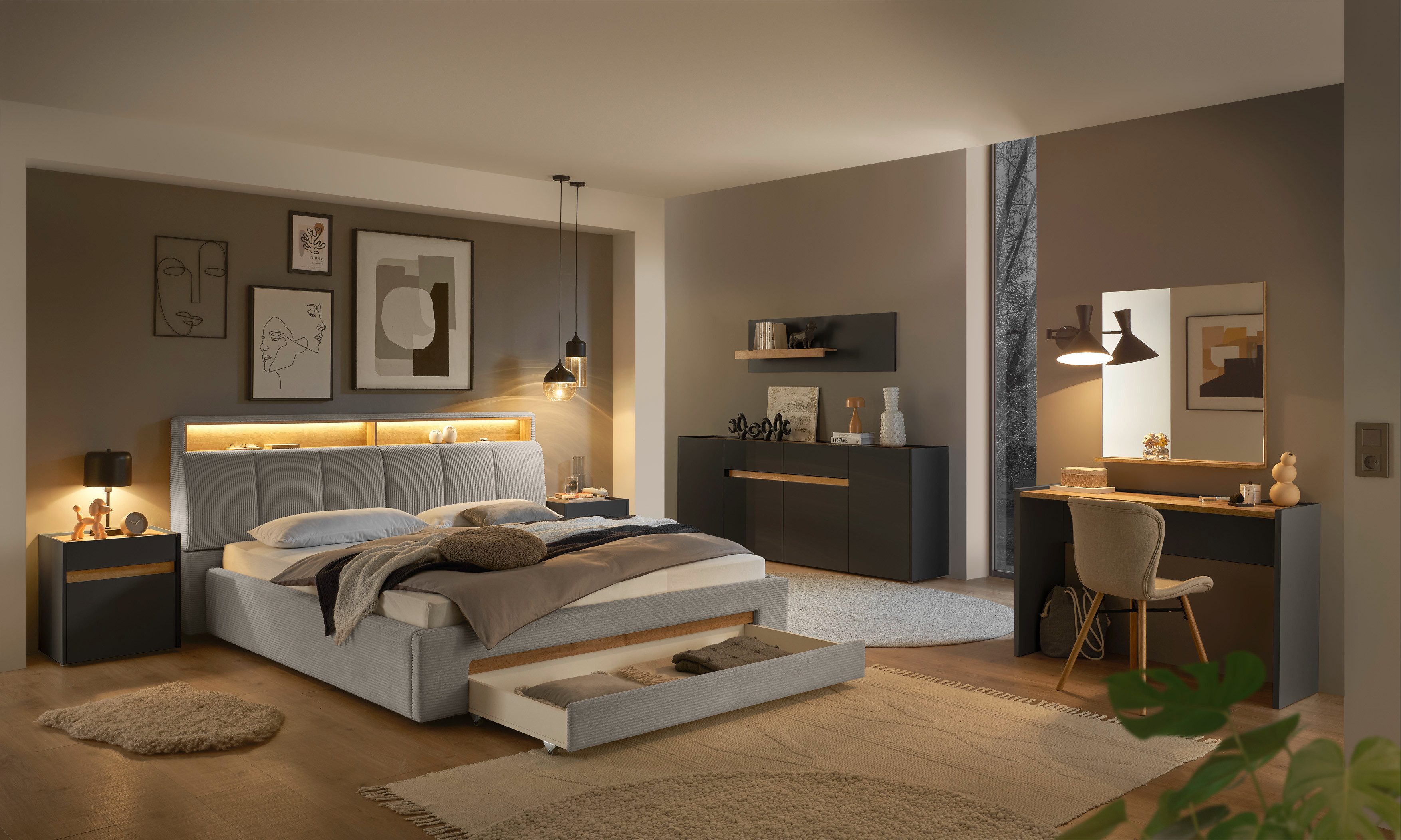 INOSIGN Gestoffeerd bed CiTY/GiRON,, gepolsterd opbergbed, met LED-verlichting Bedkisten met hondenbed of als opbergruimte, opklapbare hoofdeinden