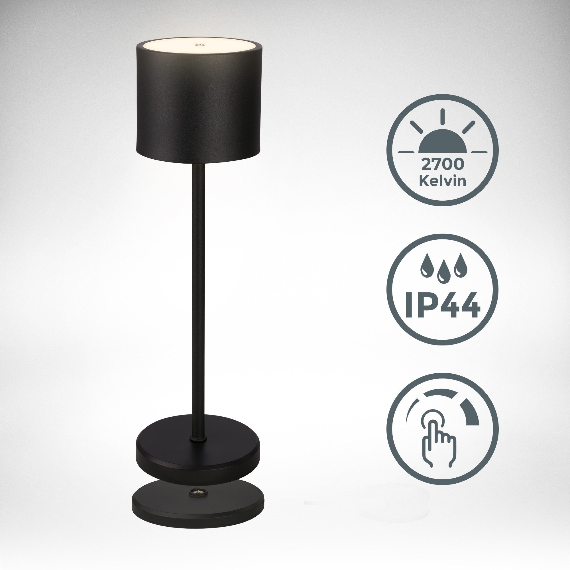 B.K.Licht Tafellamp voor buiten BK_TL1608 Accu tafellamp met oplaadstation, 3-niveau touchdimmer, IP44 (1 stuk)