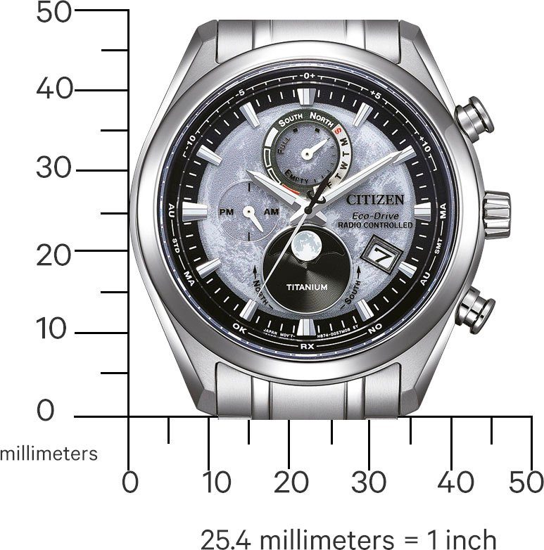 Citizen Radiografische chronograaf Tsuki-yomi Polshorloge, herenhorloge, solar, titanium, stopwatchfunctie, maanfase