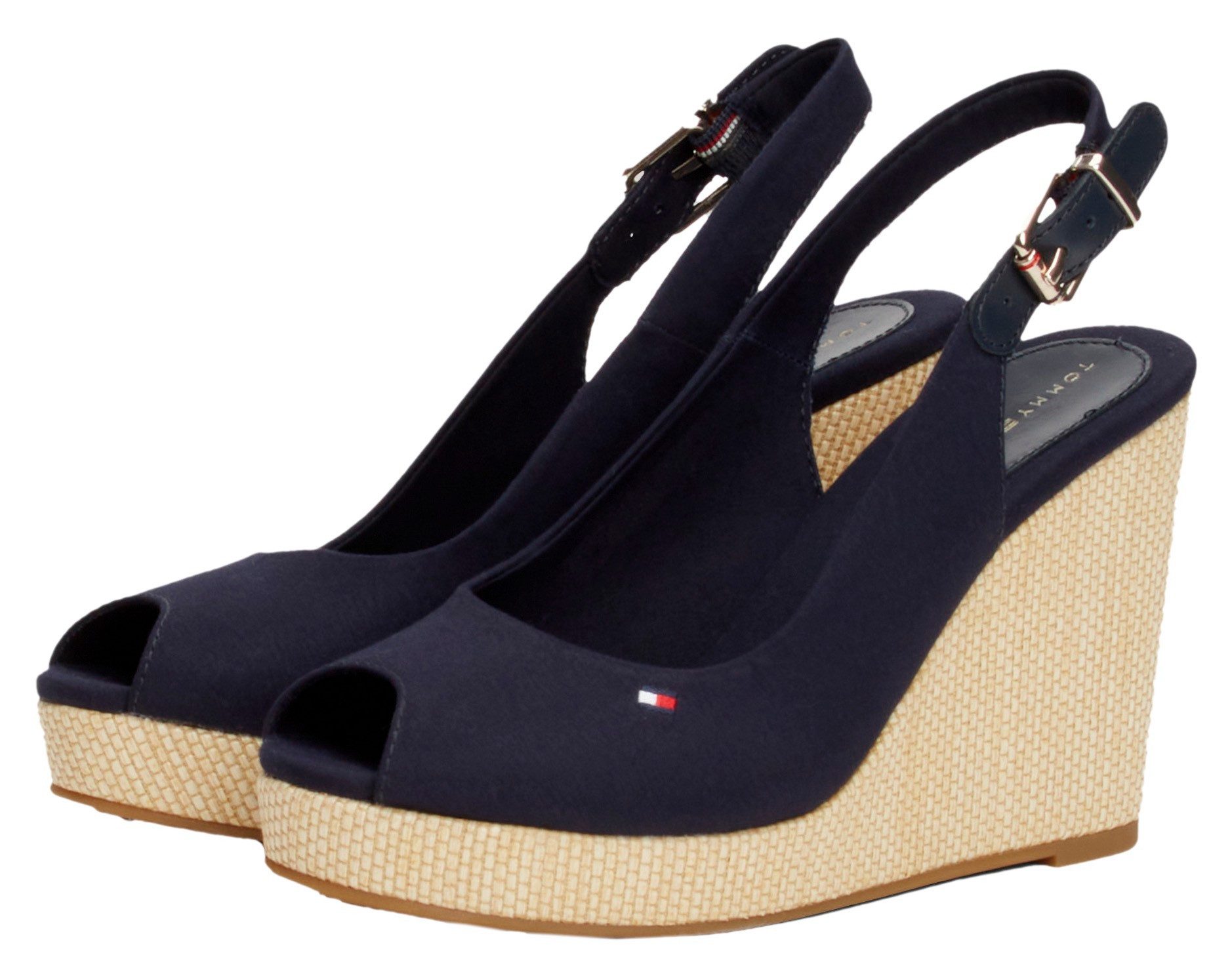 Tommy Hilfiger Sleehaksandaaltjes ICONIC ELENA SLING BACK WEDGE zomerschoen, sandaal, sleehak, met...