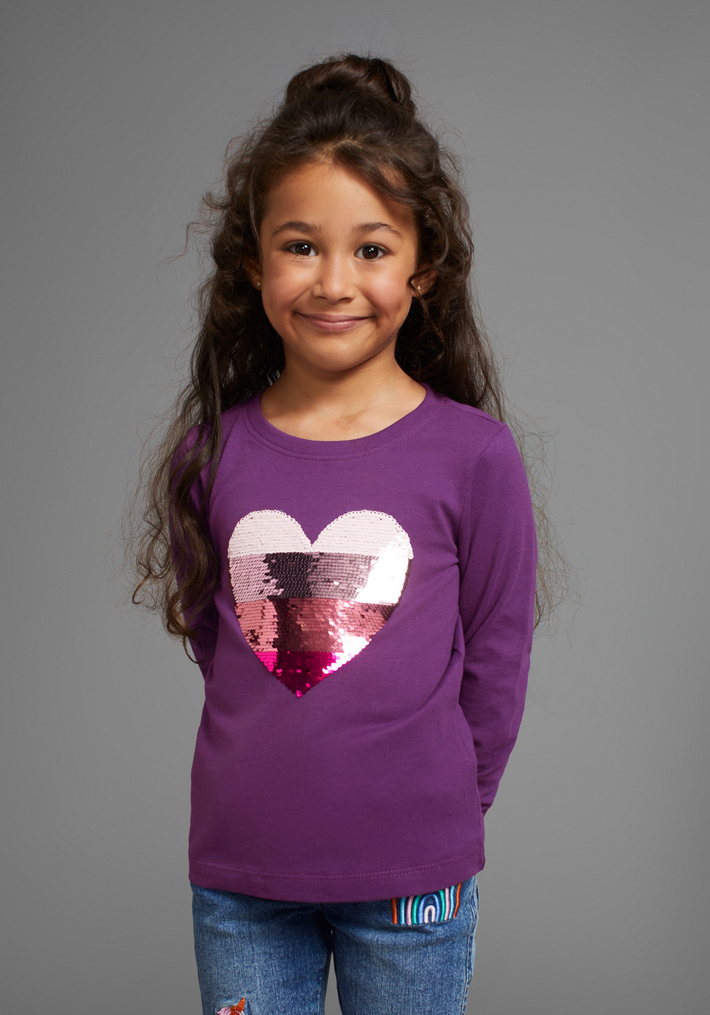 KIDSWORLD Shirt met lange mouwen Hart Lange mouwen basic pasvorm met glinsterende pailletten