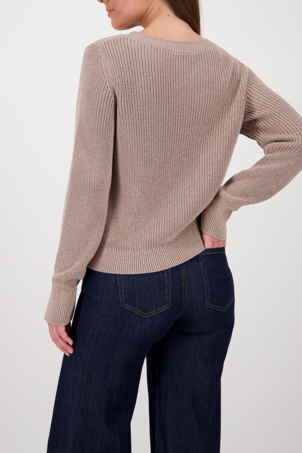 Monari Gebreide Trui Basic Lurex Met een ronde hals