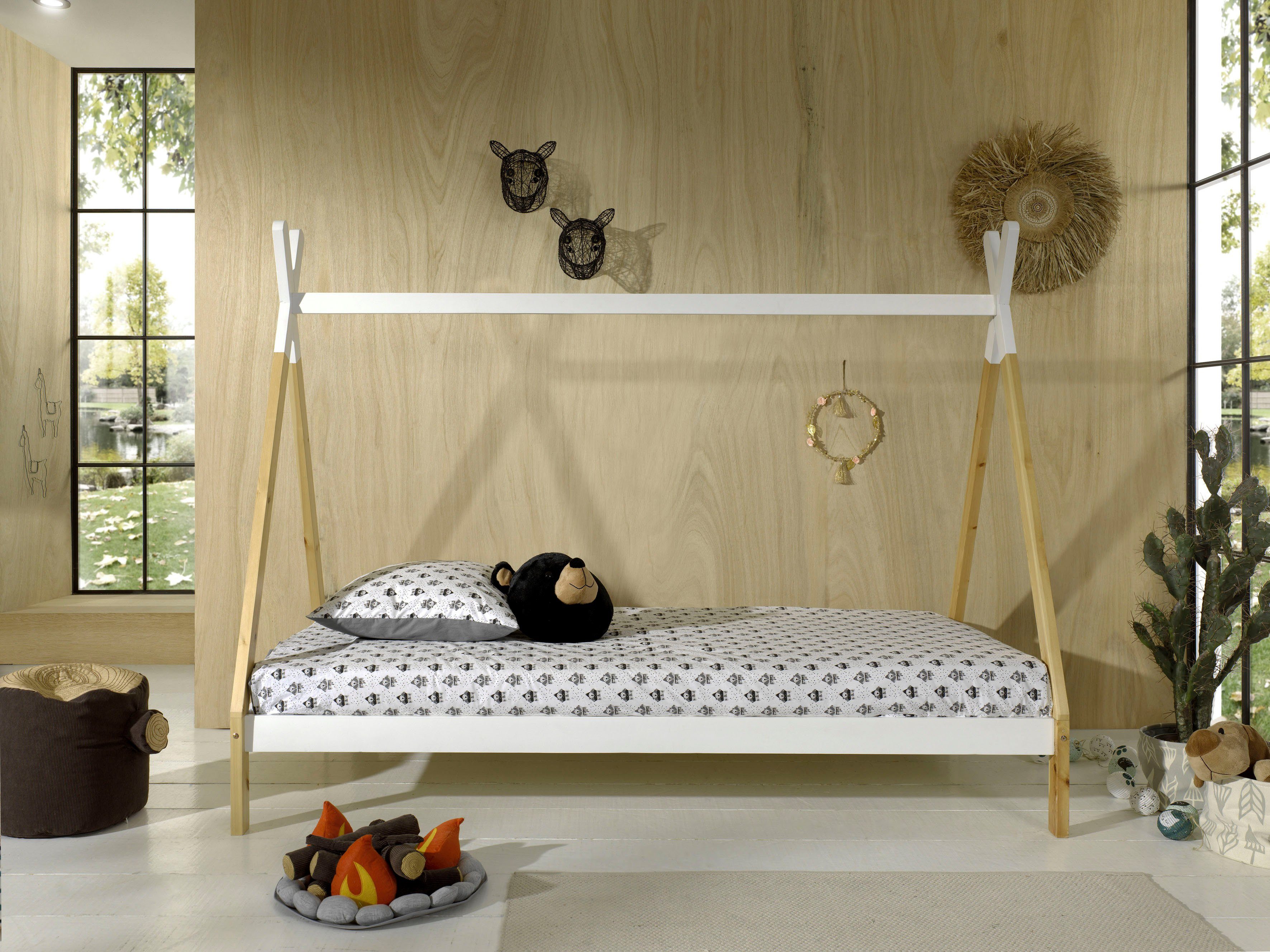 Vipack Kinderledikant TIPI, massief dennenhout, 2-kleurig gelakt, met lattenbodem eenpersoonsbedden beige