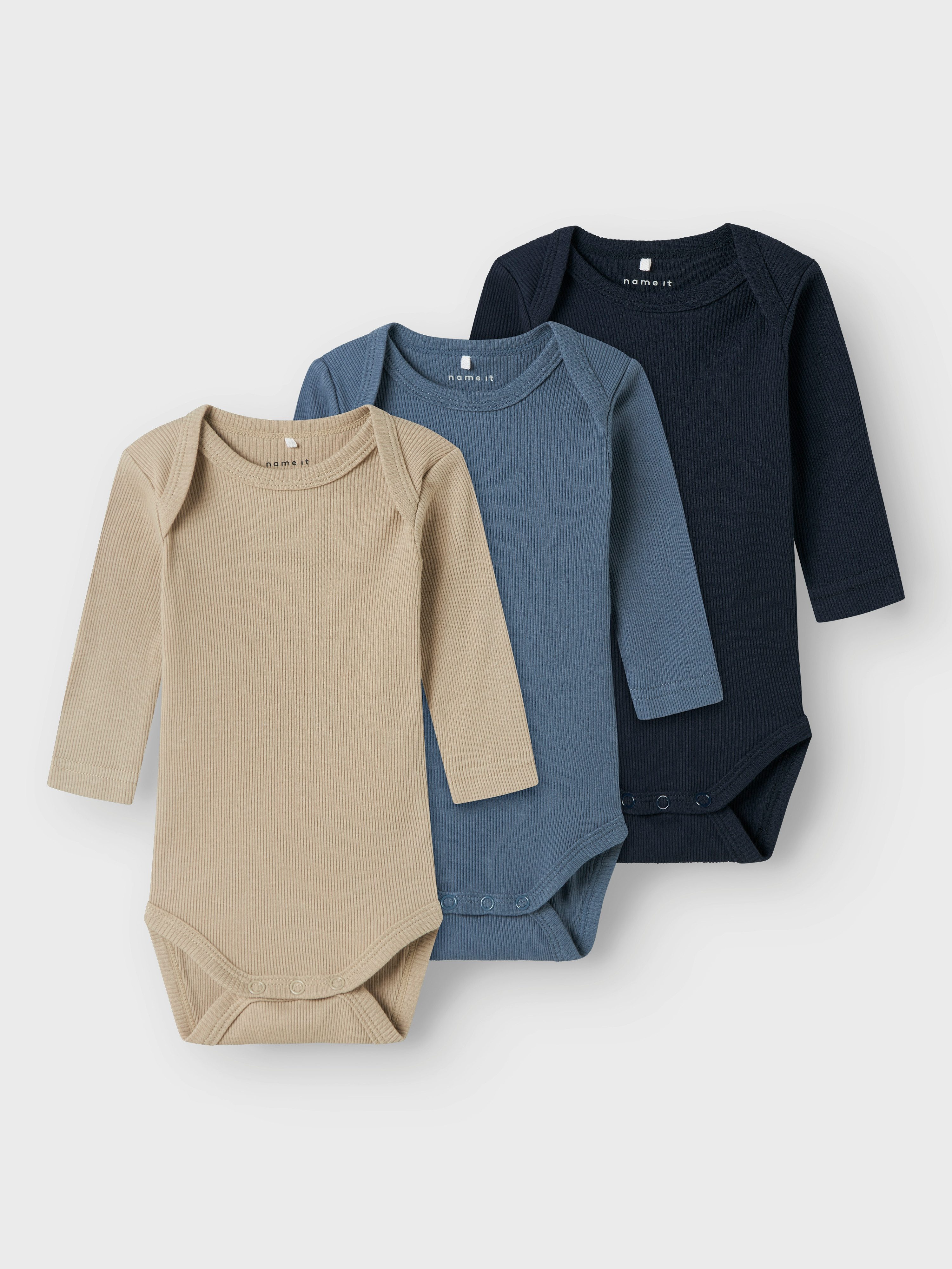 Name It Body NBNBODY 3P LS SOLID RIB (set, 3-delig) kinderen rompertjes maat 68 blauw