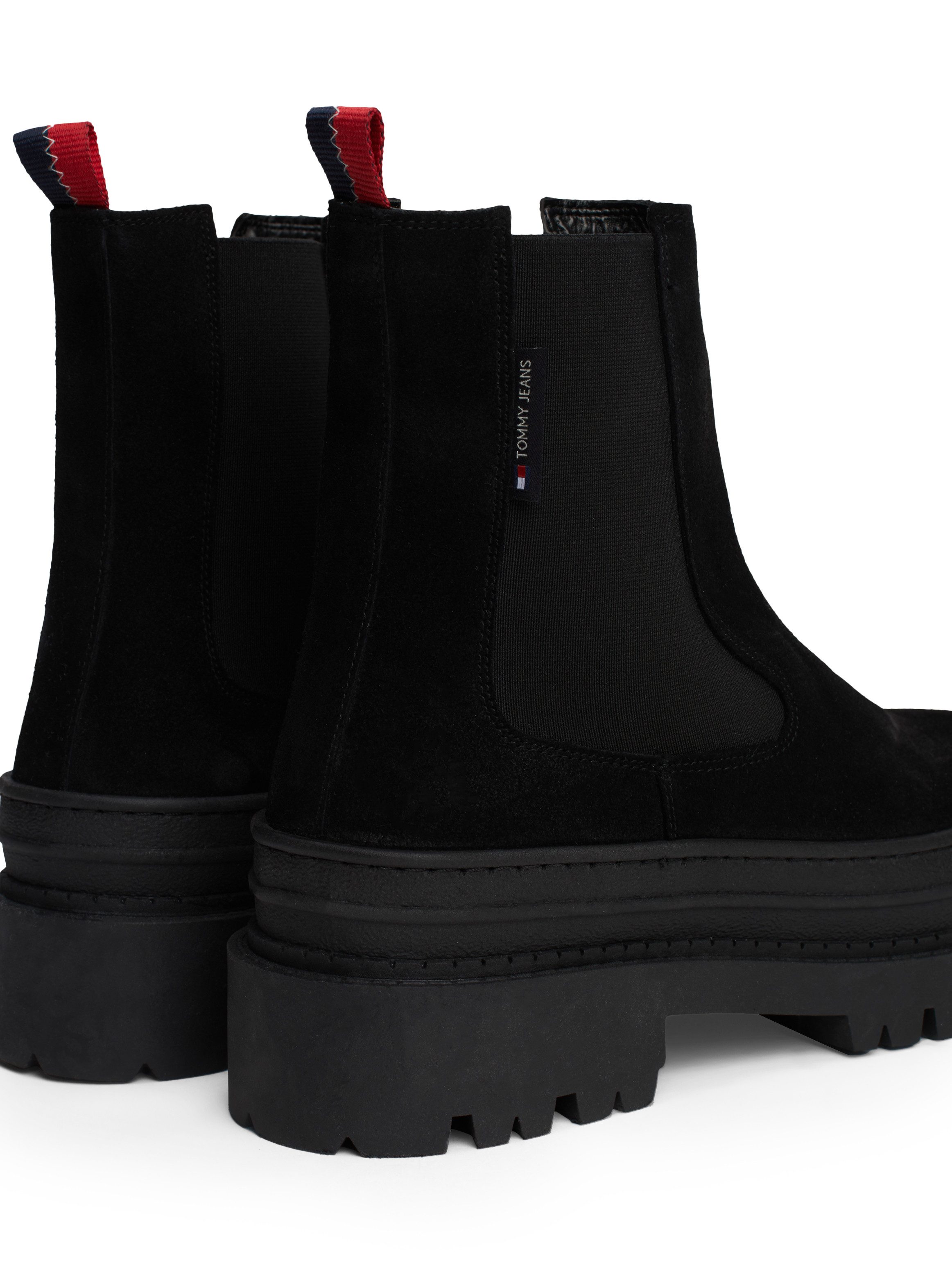 TOMMY JEANS Chelsea-boots TJW FOXING CHELSEA SUEDE blokhak, instap laarzen, enkellaars met kleurrijke aantrekloop