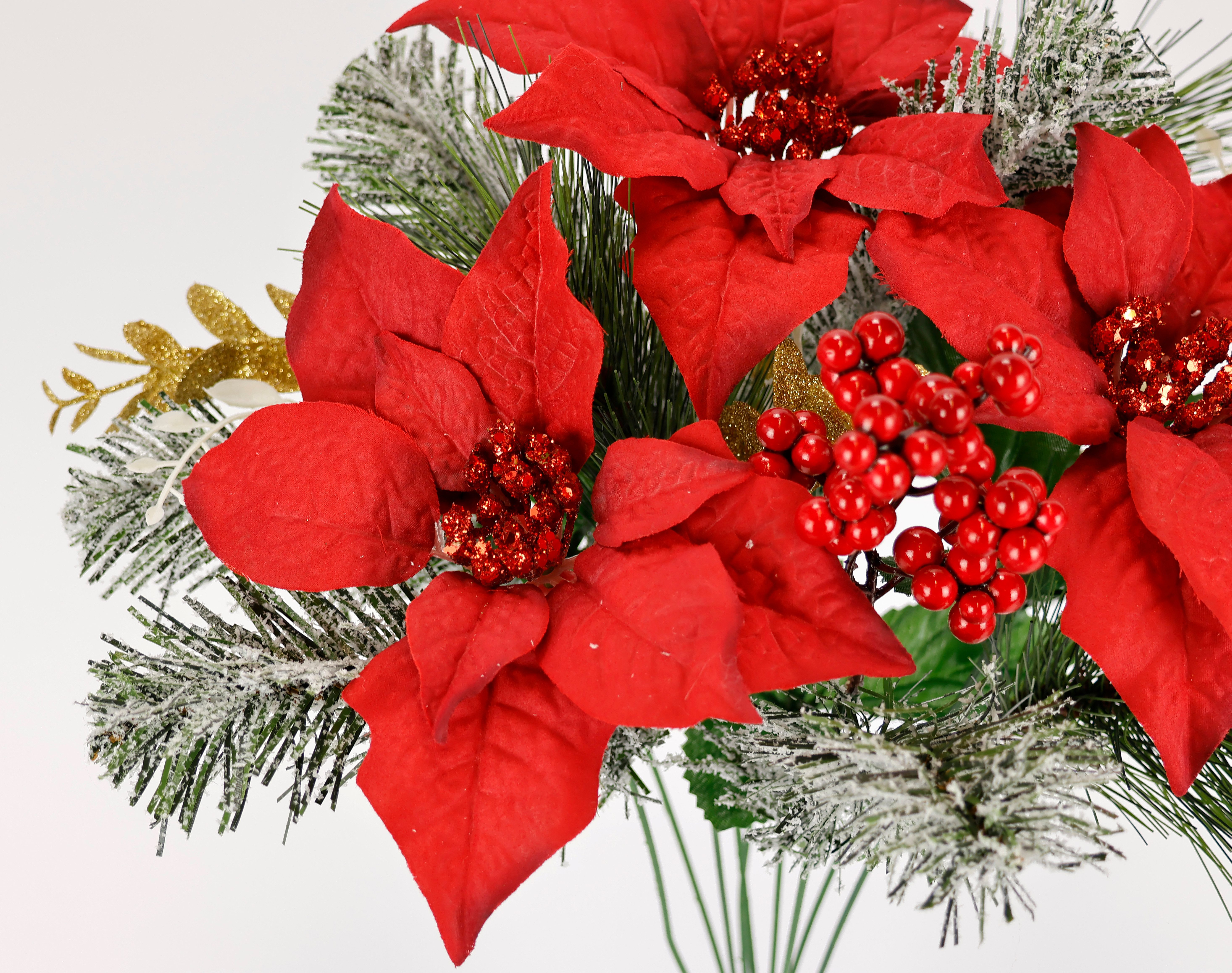 I.GE.A. Boeket kunstbloemen Boeket poinsettia/bessen/dennentakken set van 2 kerstbloemen kerstdecoratie adventdecoratie kerstster decor (2 stuks)