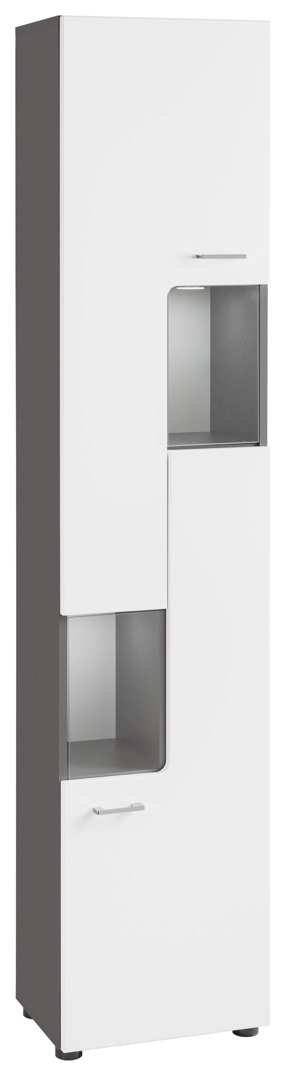 welltime Hoge kast TIAS Badkamerskast met 2 open vakken - Badkast in hoogglans wit