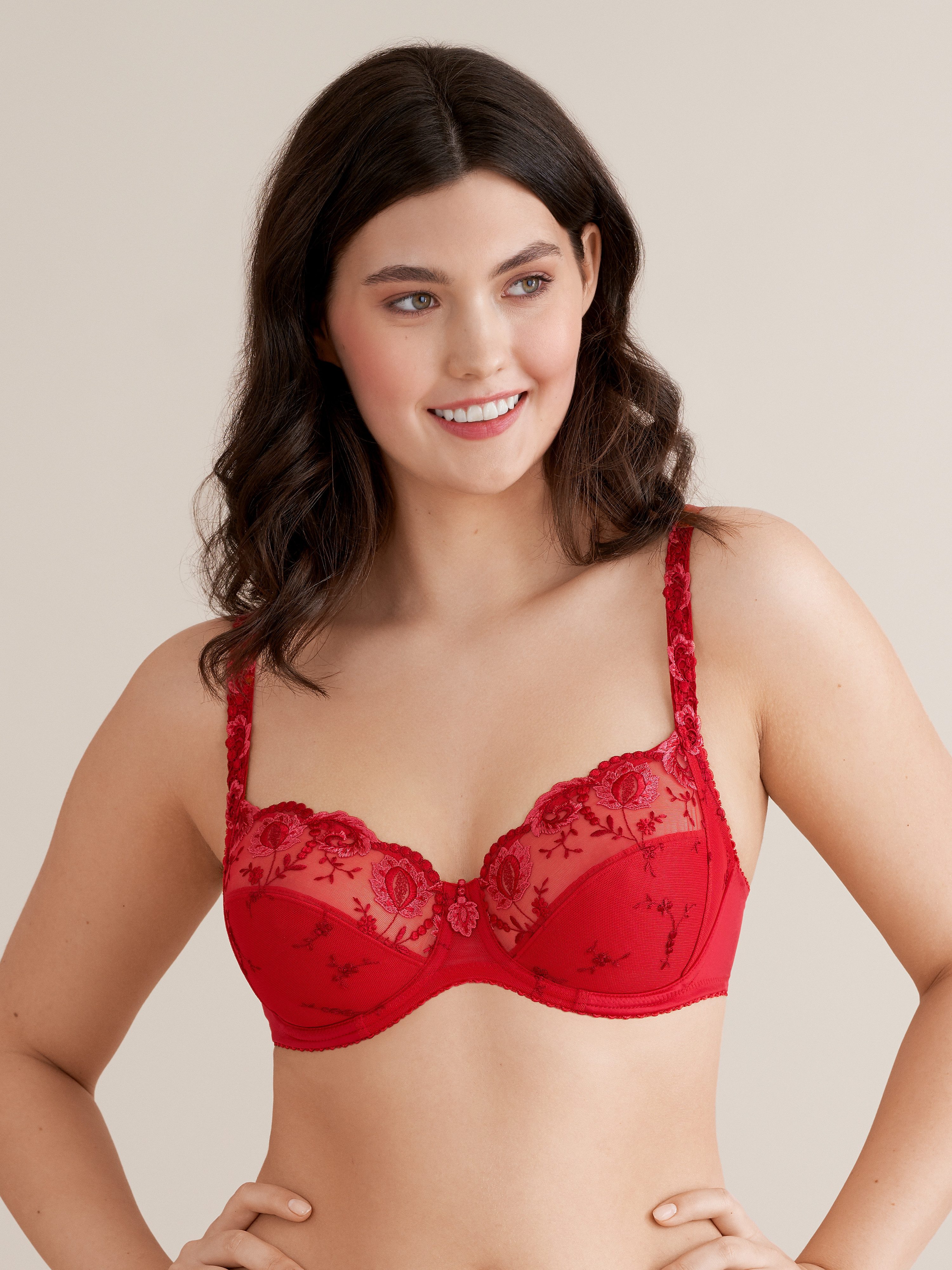Conturelle by Felina Beugel-bh Provence Decoratieve buitenband is elastisch en lengteverstelbaar dames beugel bh's maat 85 rood