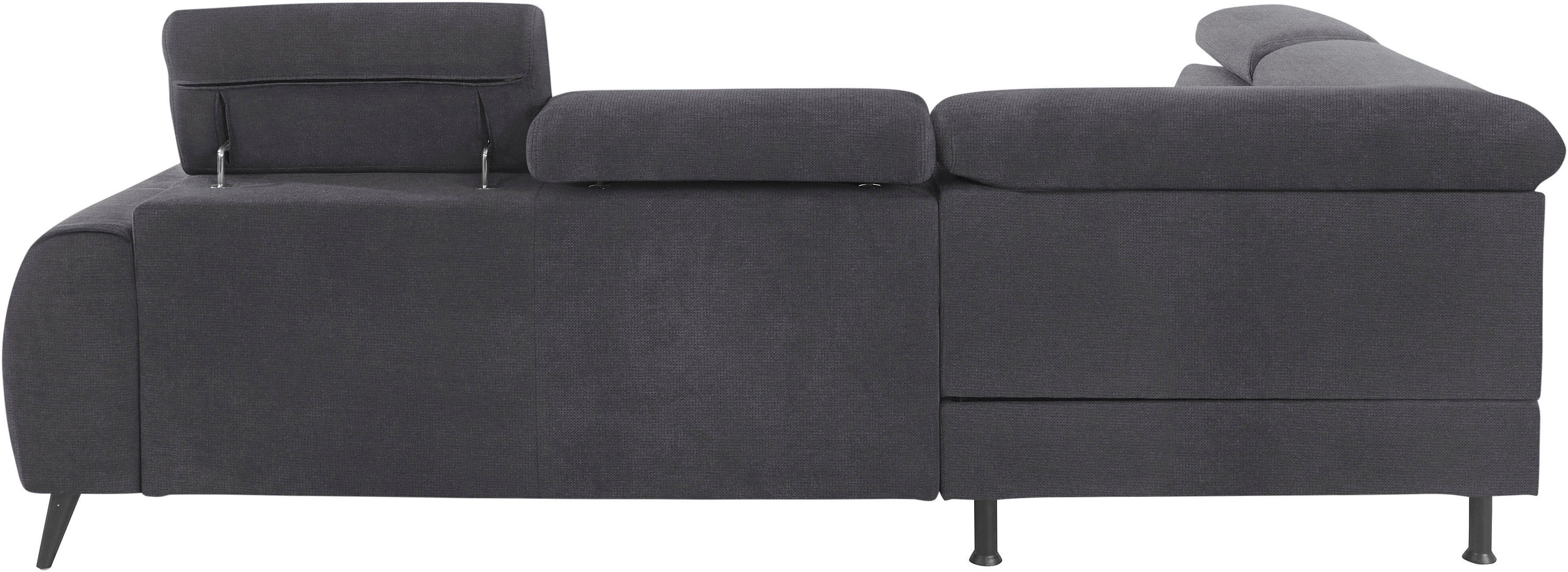 COTTA Hoekbank Mia L-vorm met 3 sierkussens keuze met bedfunctie, bedlade, verlichting & draadloze oplader