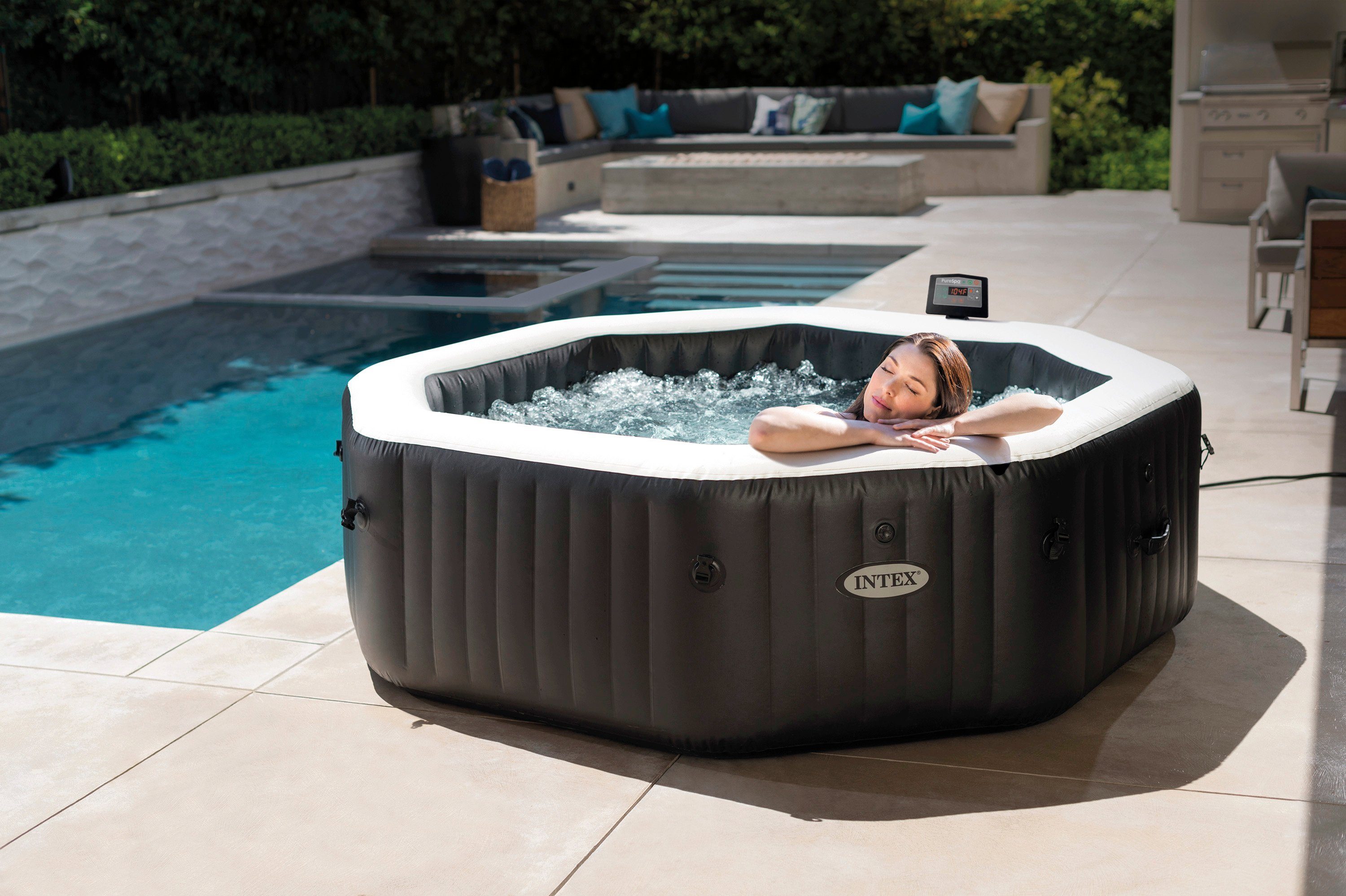 Intex Whirlpool PureSPA "Jet + Bubble Deluxe" octagon, onyx black 8-delig, met...