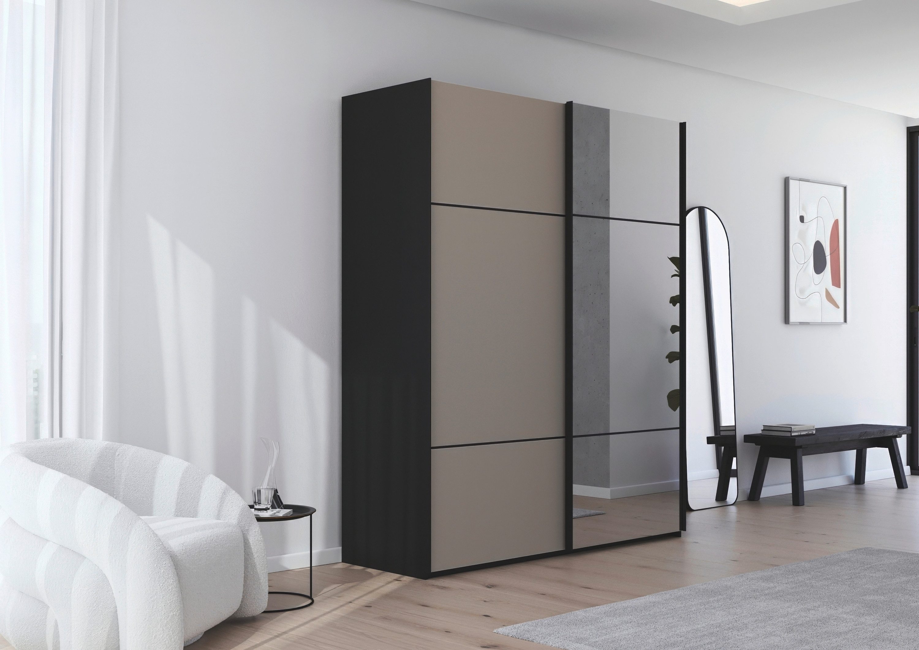 rauch Schuifdeurkast Kledingkast kast garderobe slaapkamerkast SCALE-TRIO edel drievoudig front met 2 sierlijsten spiegel/glas made in germany