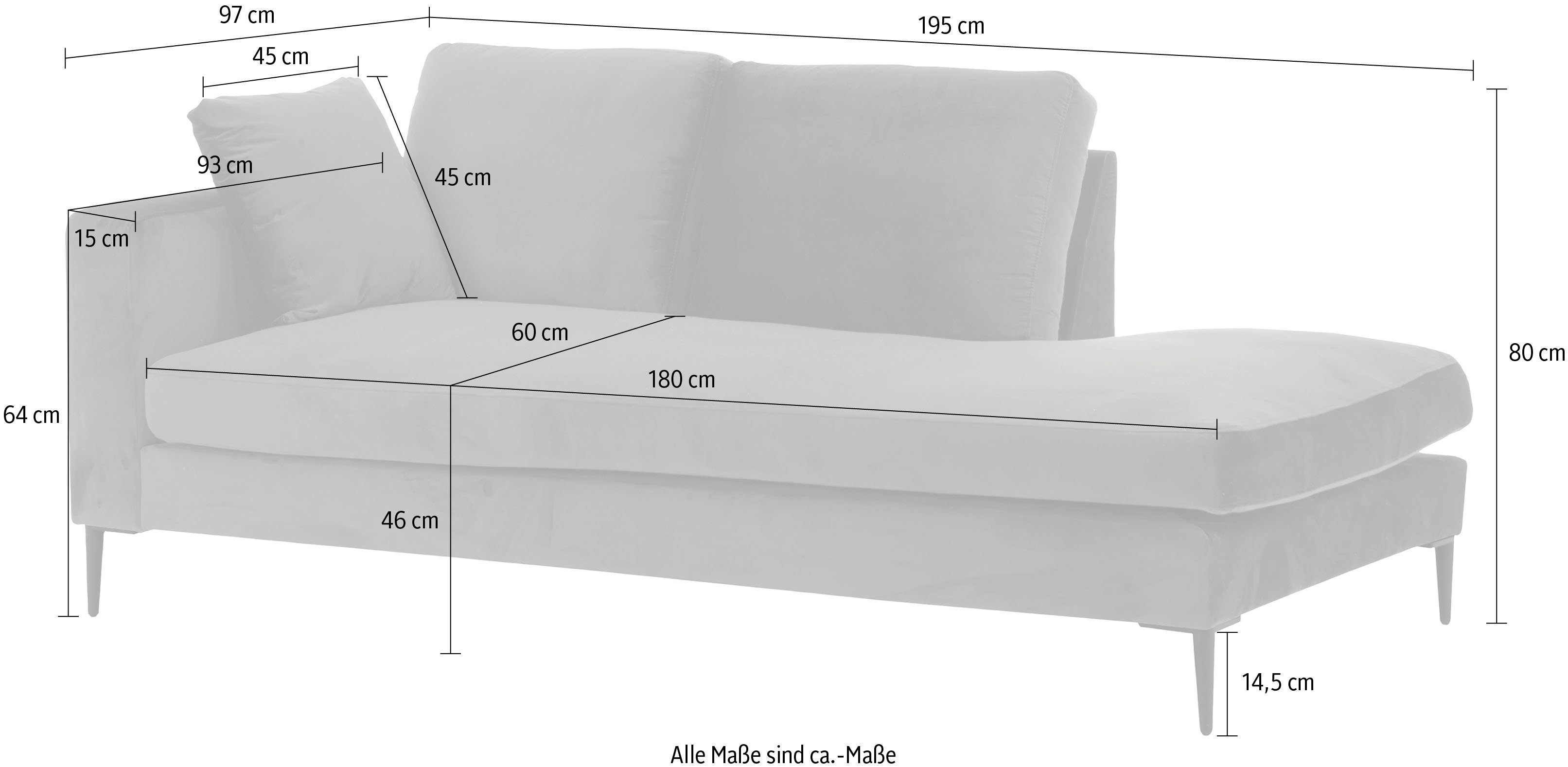 Leonique Récamier Cozy chaise longue, afmetingen B/D/H: 195/97/80 cm met los kussen en metalen poten, armleuning naar keuze links of rechts