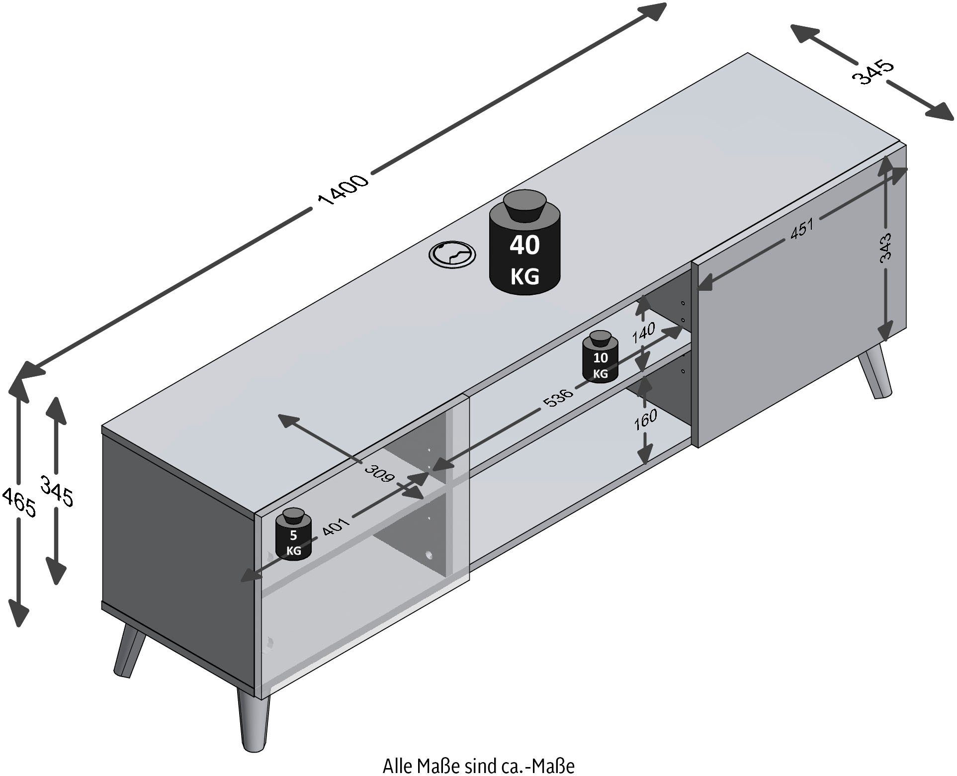 FMD Tv-meubel Brighton Breedte 140 cm