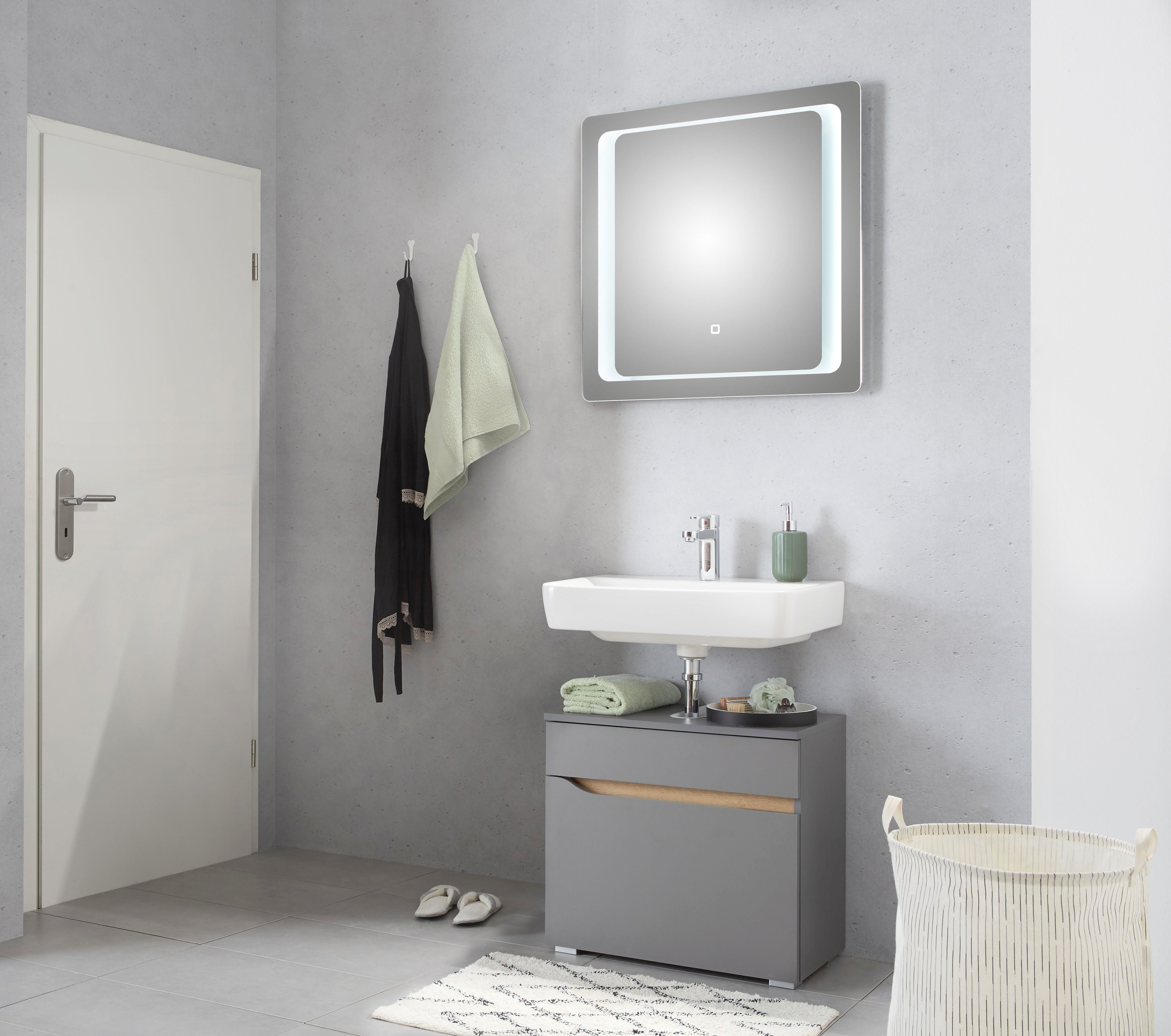Saphir Badkamerserie Quickset 2-delig, wastafelonderkast met led-spiegel Wastafel 70 cm breed, zonder wastafel, 1 lade, badset (2-delig)