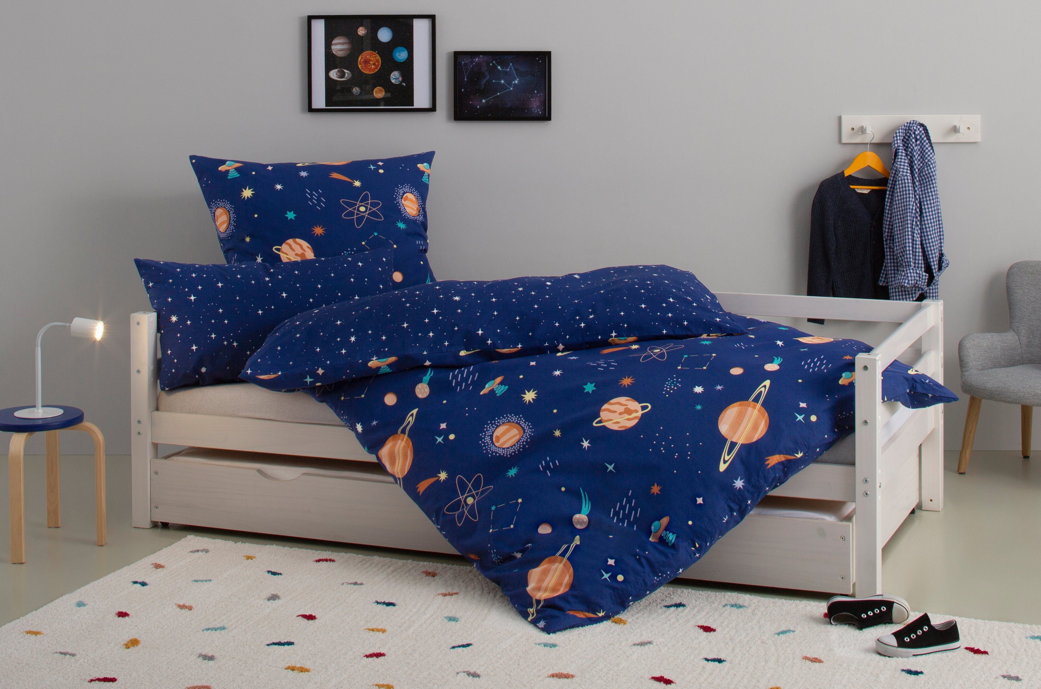 Lüttenhütt Kinderovertrekset Cuddlee in veel ontwerpen: dino, eenhoorn, ruimte, bouwplaats, hart, tractor, safari (2-delig) dekbedovertrekken blauw
