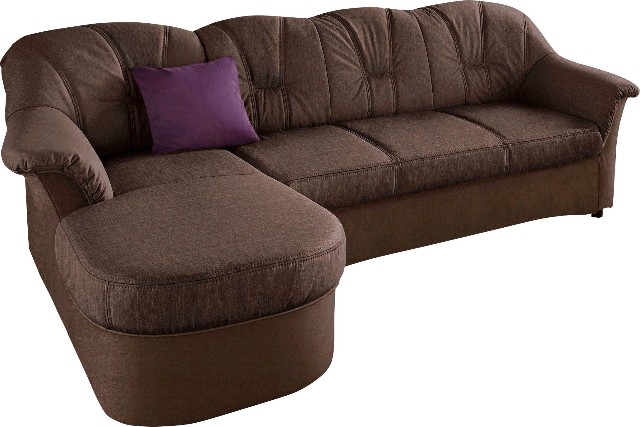 DOMO collection Hoekbank Flores slaapbank, B/D/H: 233/142/86 cm, L-vorm naar keuze met slaapfunctie, naar keuze met binnenvering, ook in leer