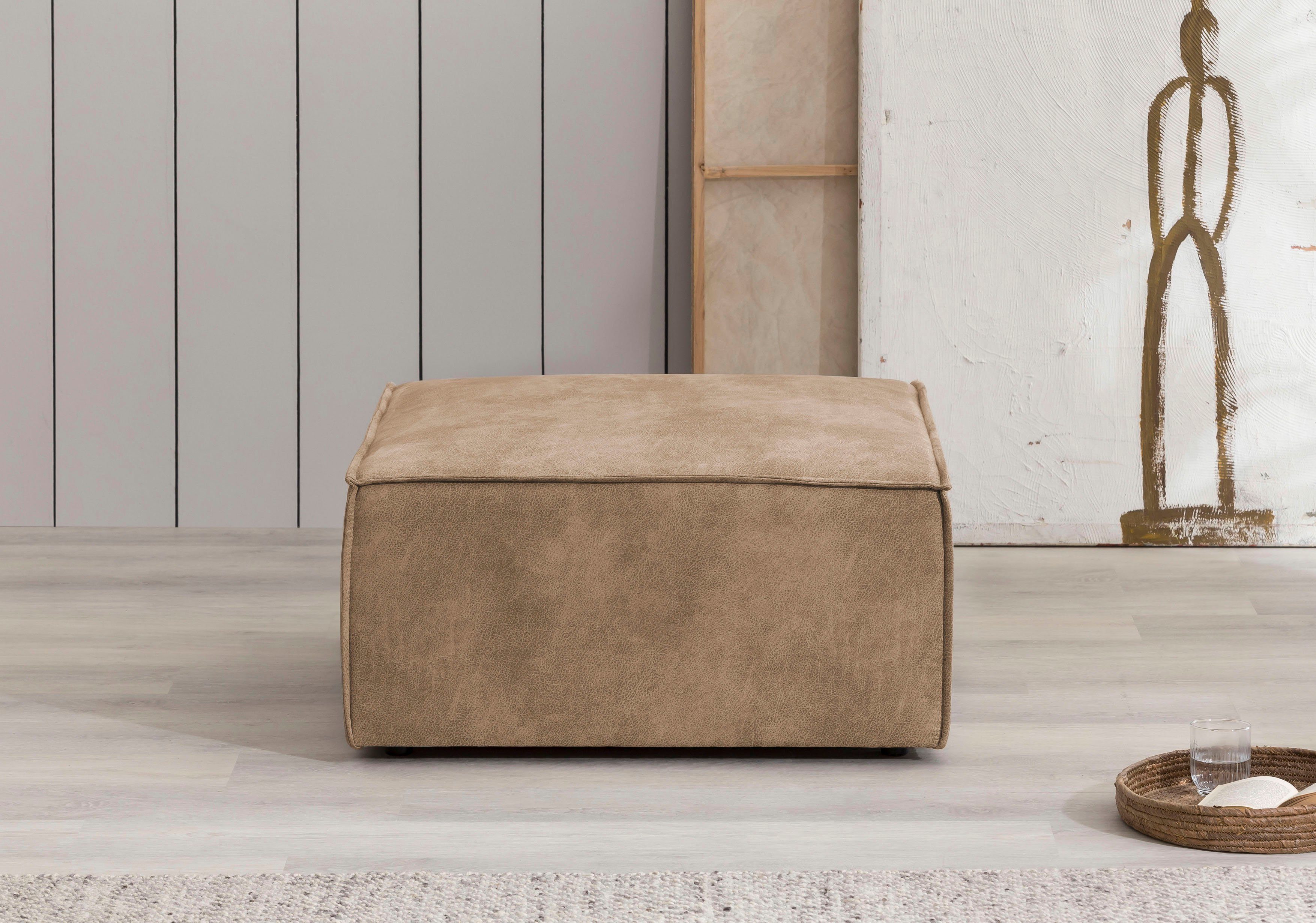Home affaire Hocker Sherwood Vierkante poef/voetenbank, ideale als aanvulling op de "SHERWOOD" love seat