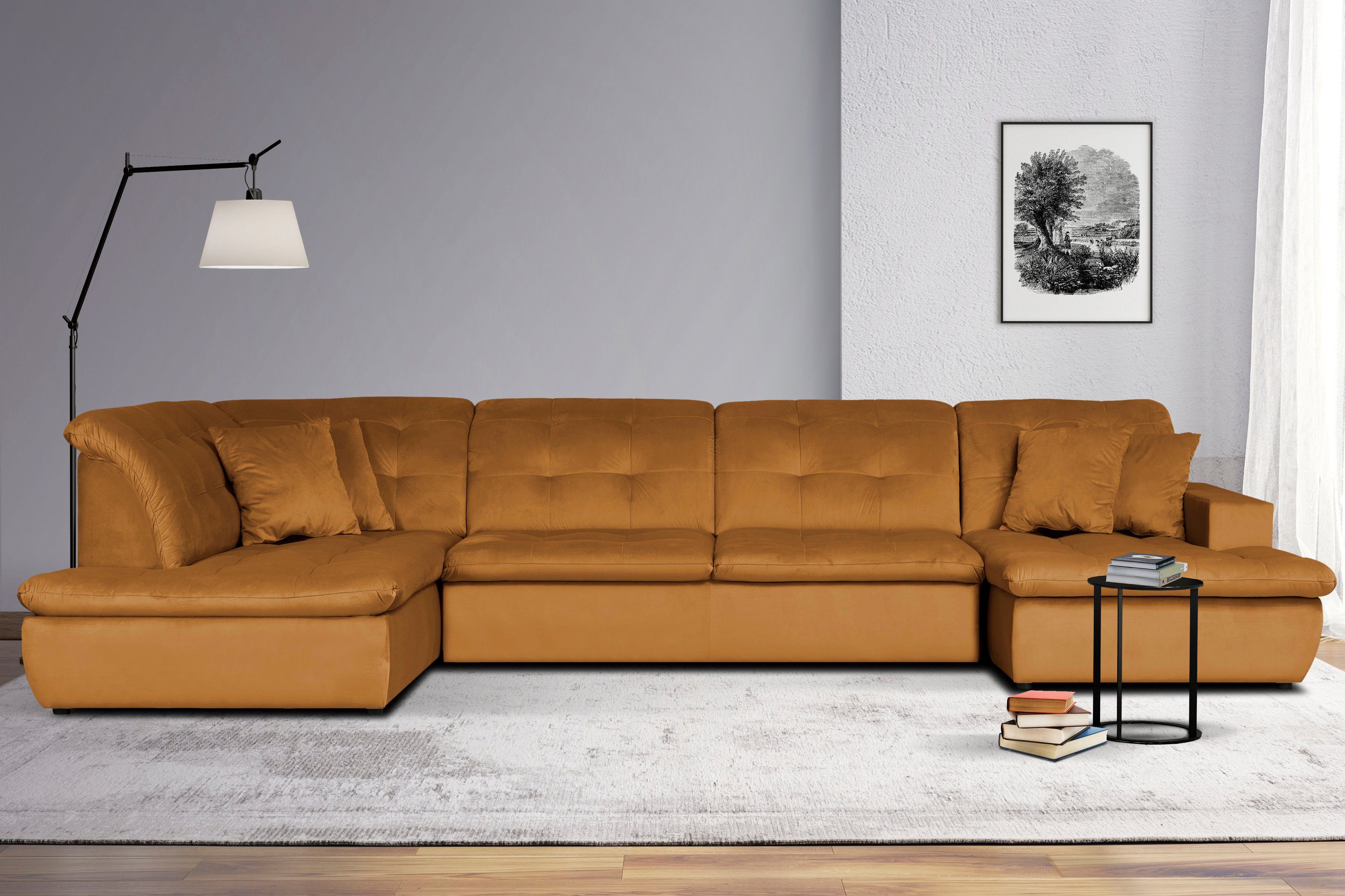 INOSIGN Zithoek BRISBANE nieuw U-model met verfijnd gestikt patroon, matte look, incl. sierkussens