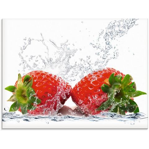 Artland print op glas Erdbeeren mit Spritzwasser