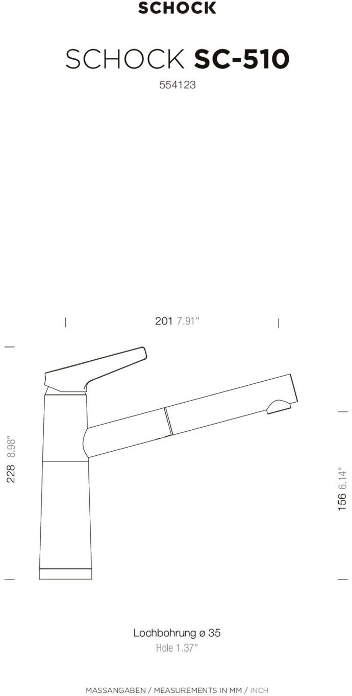 Schock Keukenkraan SC510 Lagedruk, uitschuifbare uitloop