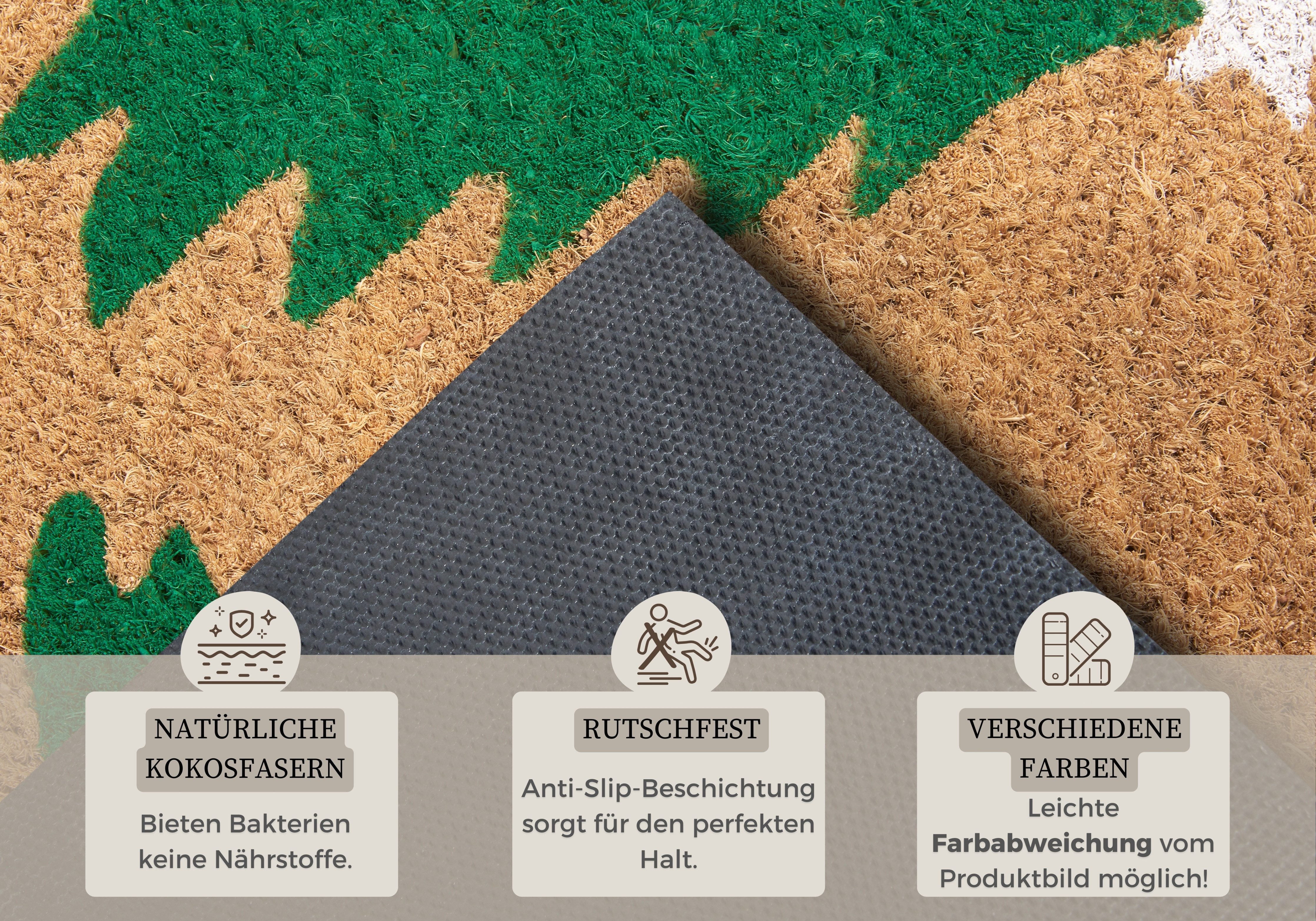 HANSE Home Mat Mix Mats Kokos Decorated Pine Trees Kerstmis, vuilafstotende mat, buiten, antislip, binnen, kokosmat