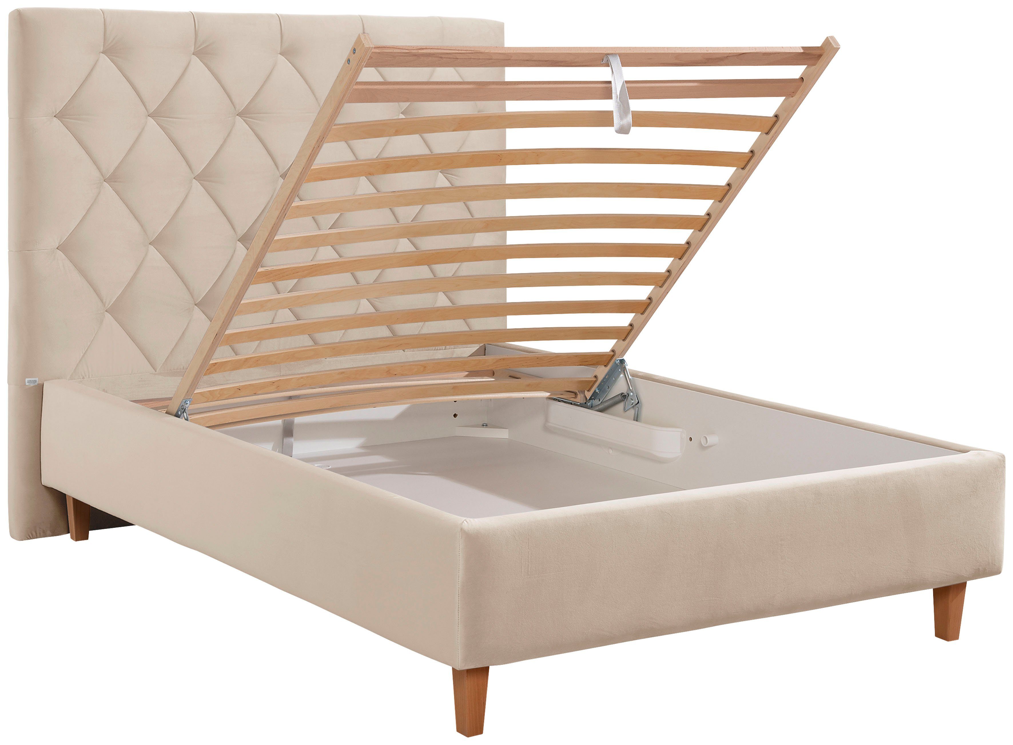 Home affaire Gestoffeerd bed Sunley 140 Kruisstiksel, hoofdbordhoogte 142 cm, zonder of met matras/lattenbodem