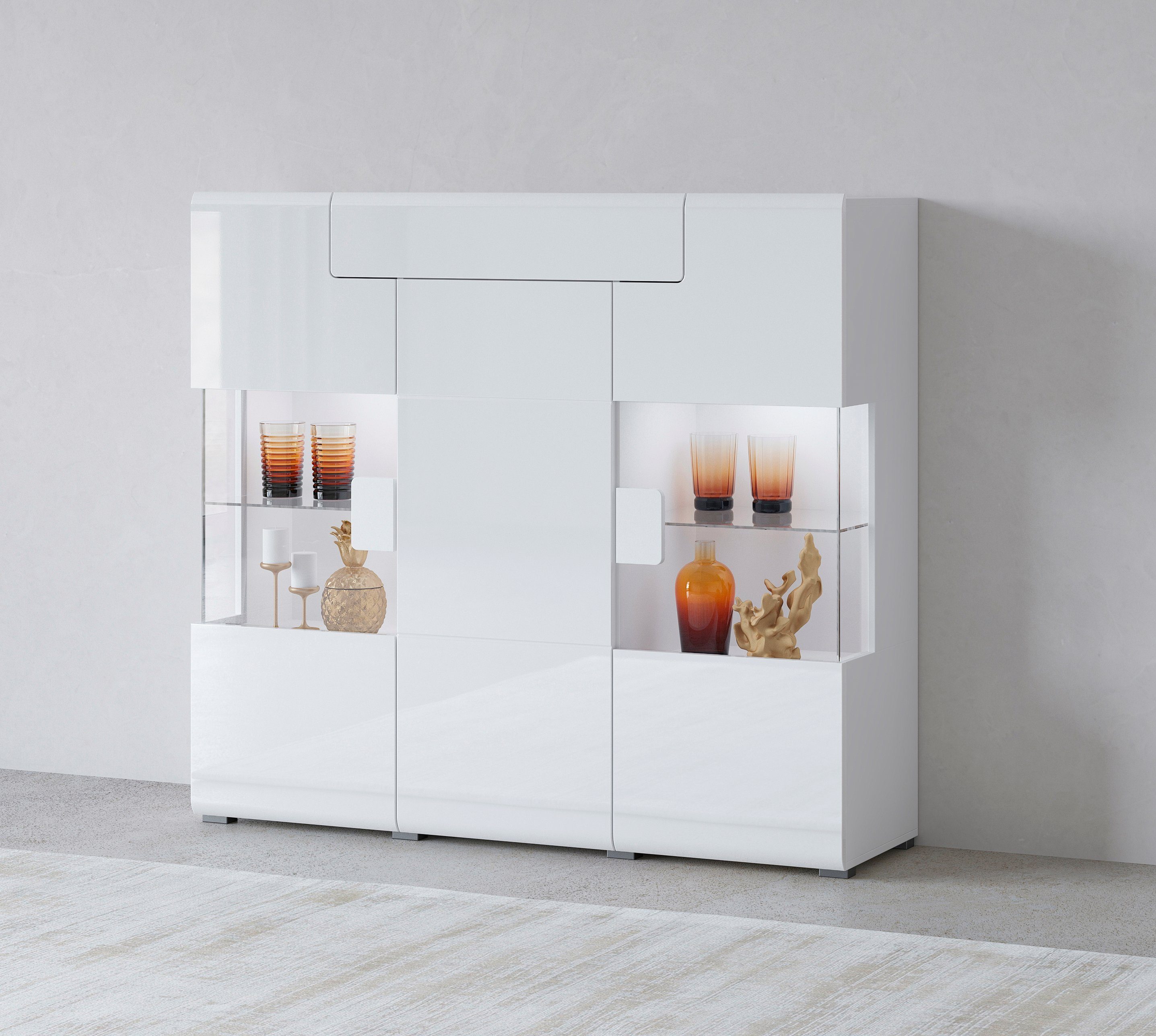 INOSIGN Highboard Toledo, breedte 147,5 cm, modieuze hoge kast met 3 deuren en lade highboards wit