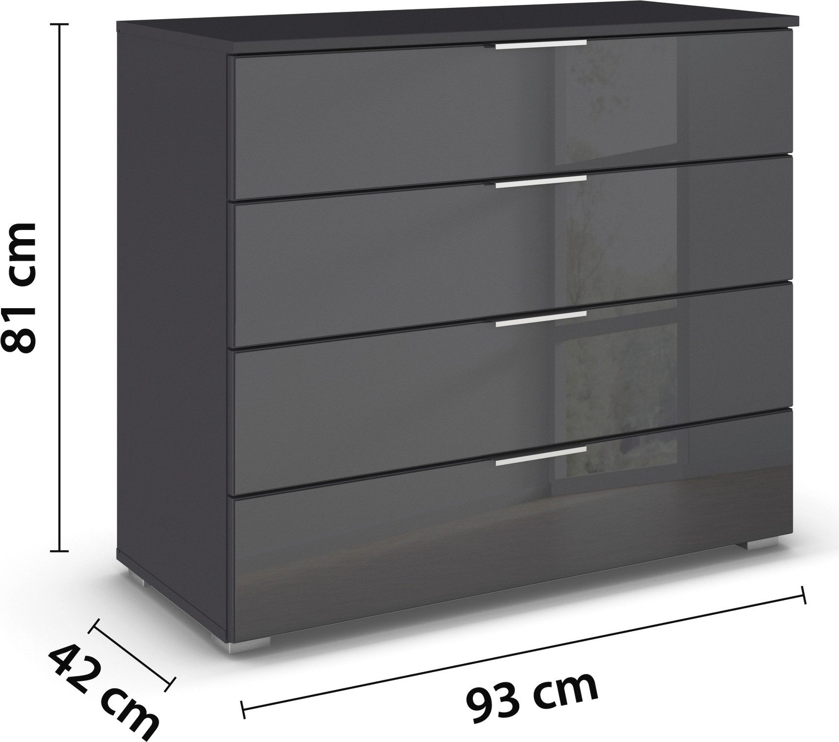 rauch Ladekast Sideboard AGORDO met glazen front Breedte 93 cm met 4 grote lades voor veel opbergruimte MADE IN GERMANY