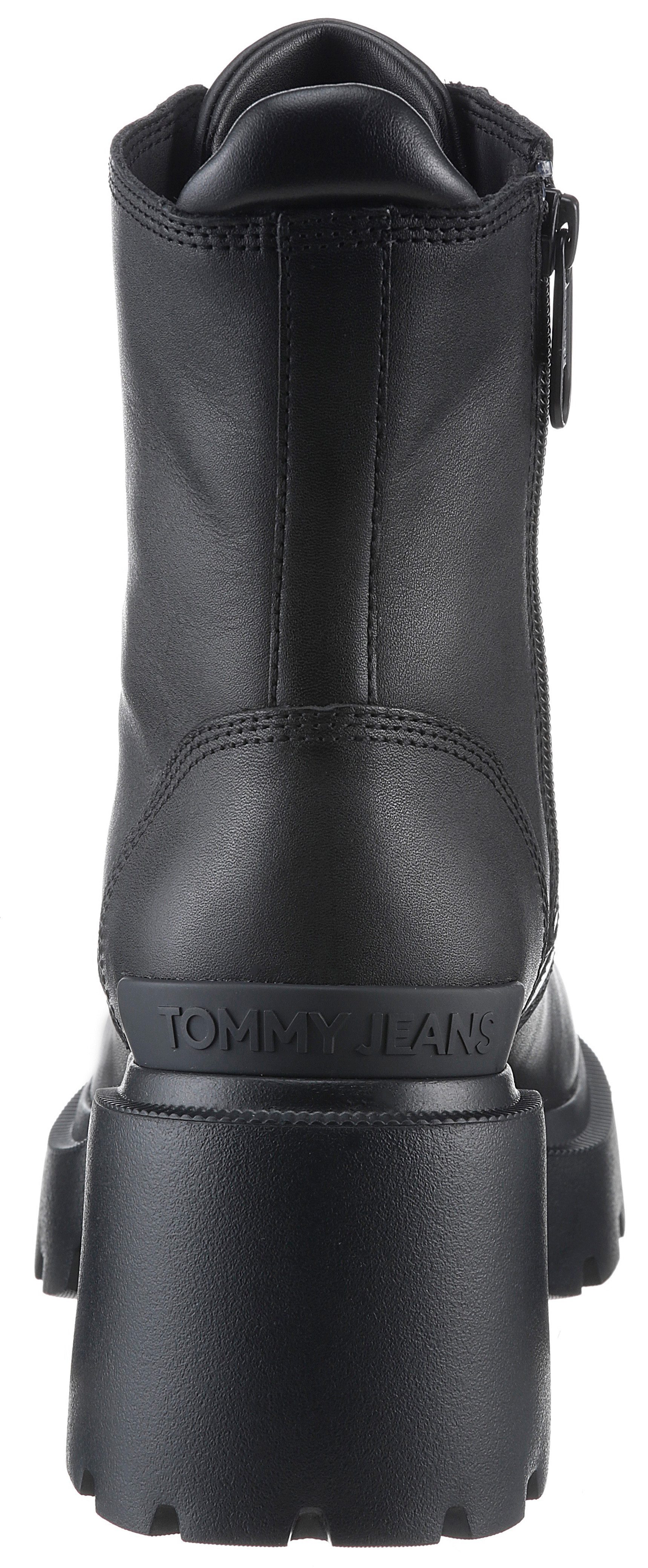 TOMMY JEANS Veterlaarsjes TJW MID HEEL BOOT LEATHER blokhak, plateau, veterschoenen, chunkyboots met label