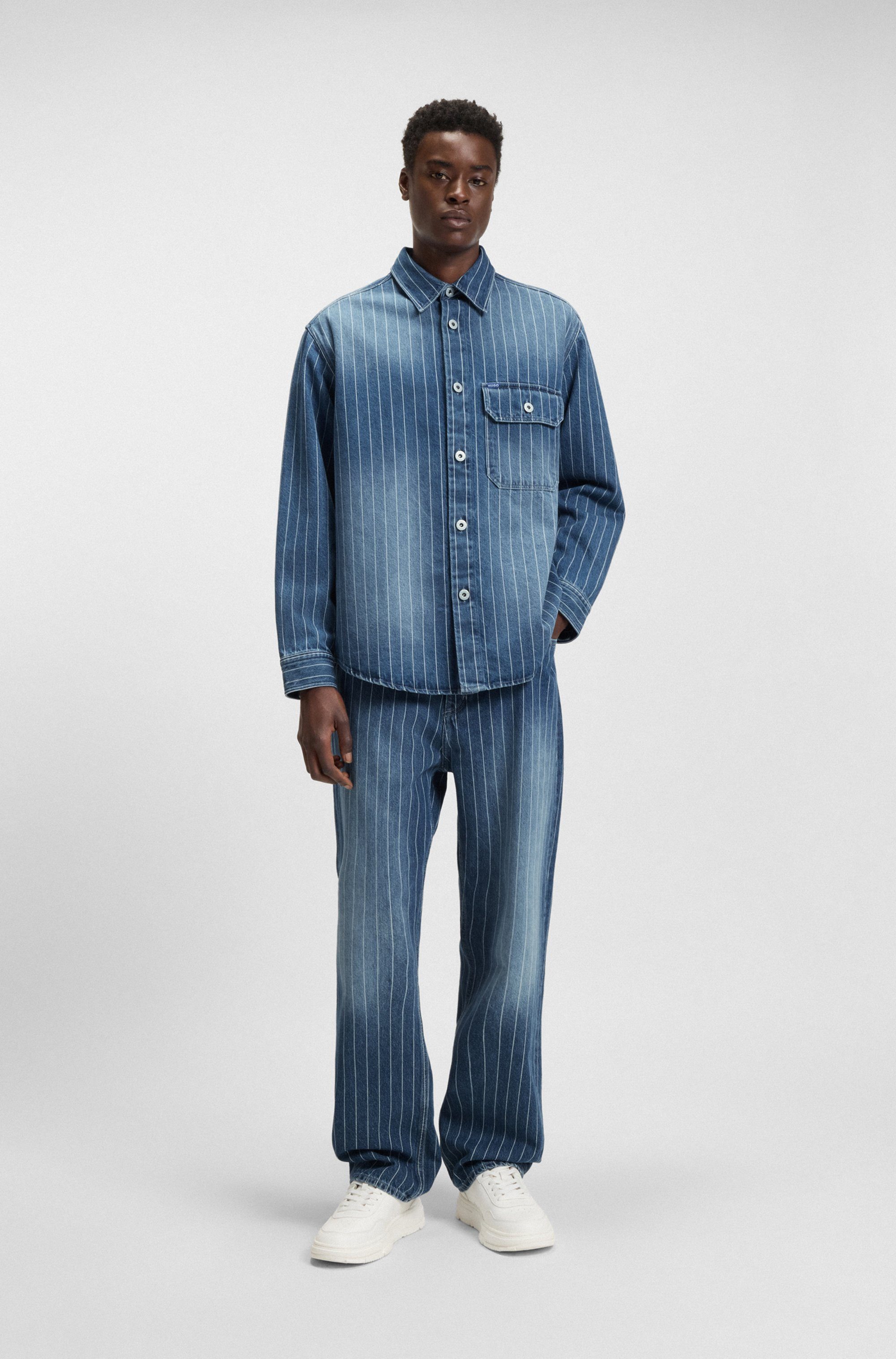 HUGO Blue Jeans overhemd Ebolt van gestreept denim