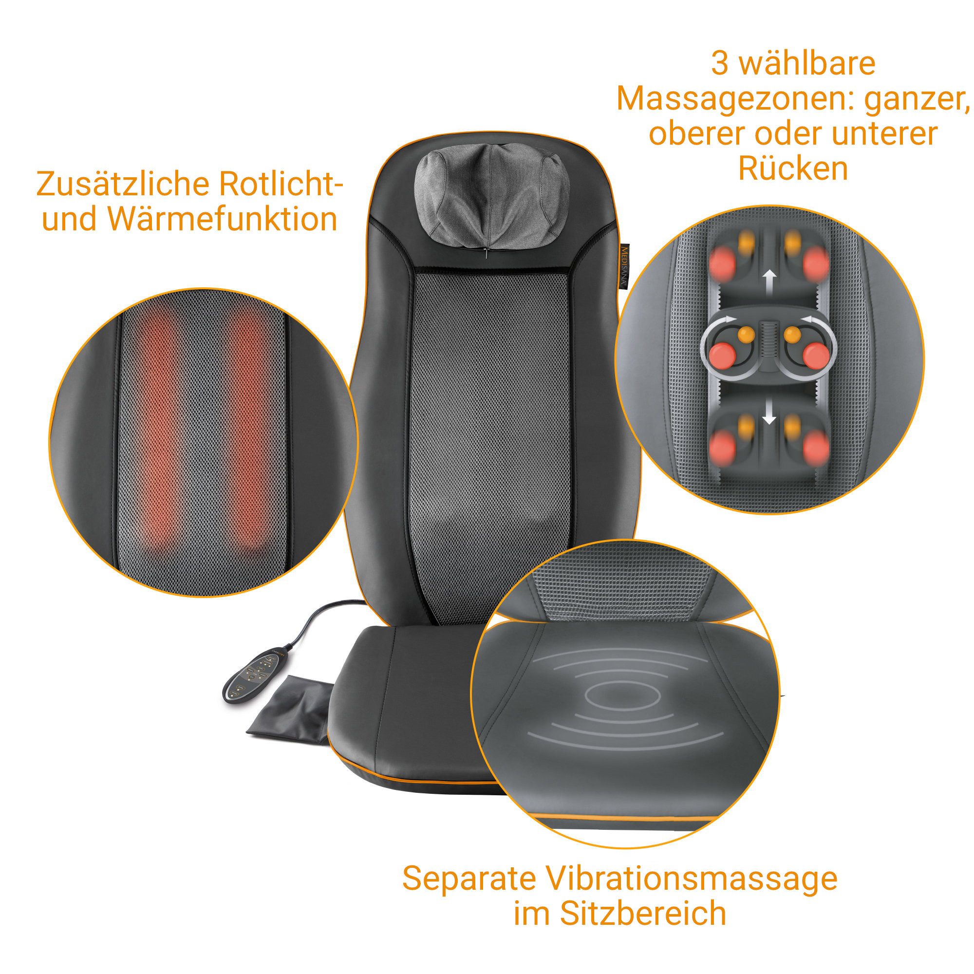 Medisana Shiatsu-massagekussen MCN 88930 3 massagezones, nekmassage, rode licht-/warmtefunctie, wasbare hoes