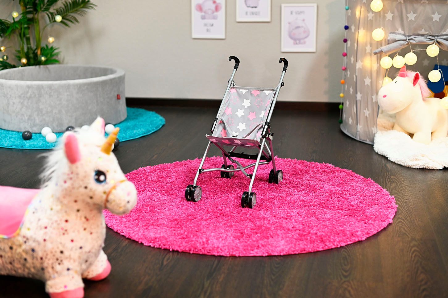 Knorrtoys® Poppenbuggy Sim - star grey pink