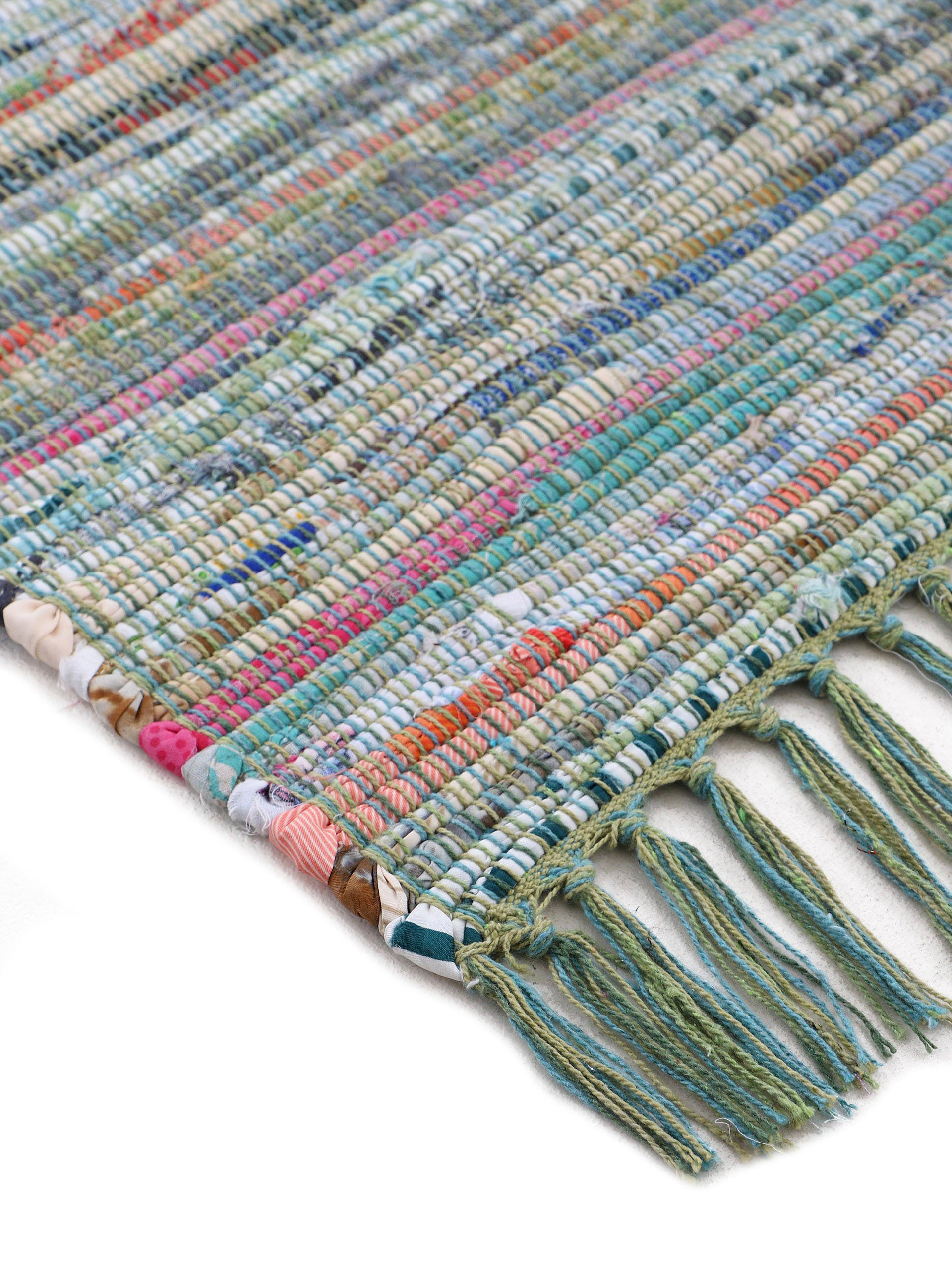 carpetfine Vloerkleed Kelim Chindi, omkeerbaar tapijt handgeweven, patchwork tapijt met franjes, ook verkrijgbaar in loperformaten