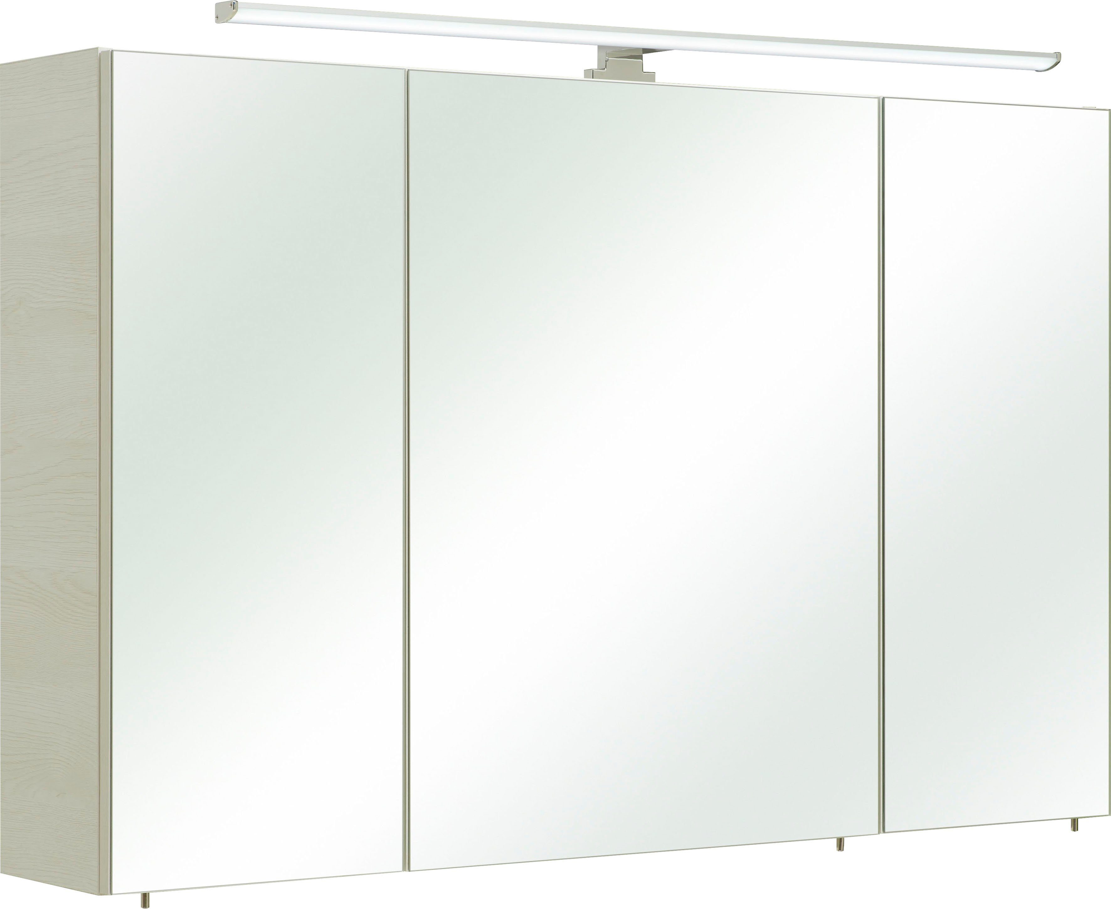 PELIPAL Spiegelkast Quickset 936 Breedte 110 cm, 3-deurs, ledverlichting, schakelaar-/stekkerdoos, deurdemper
