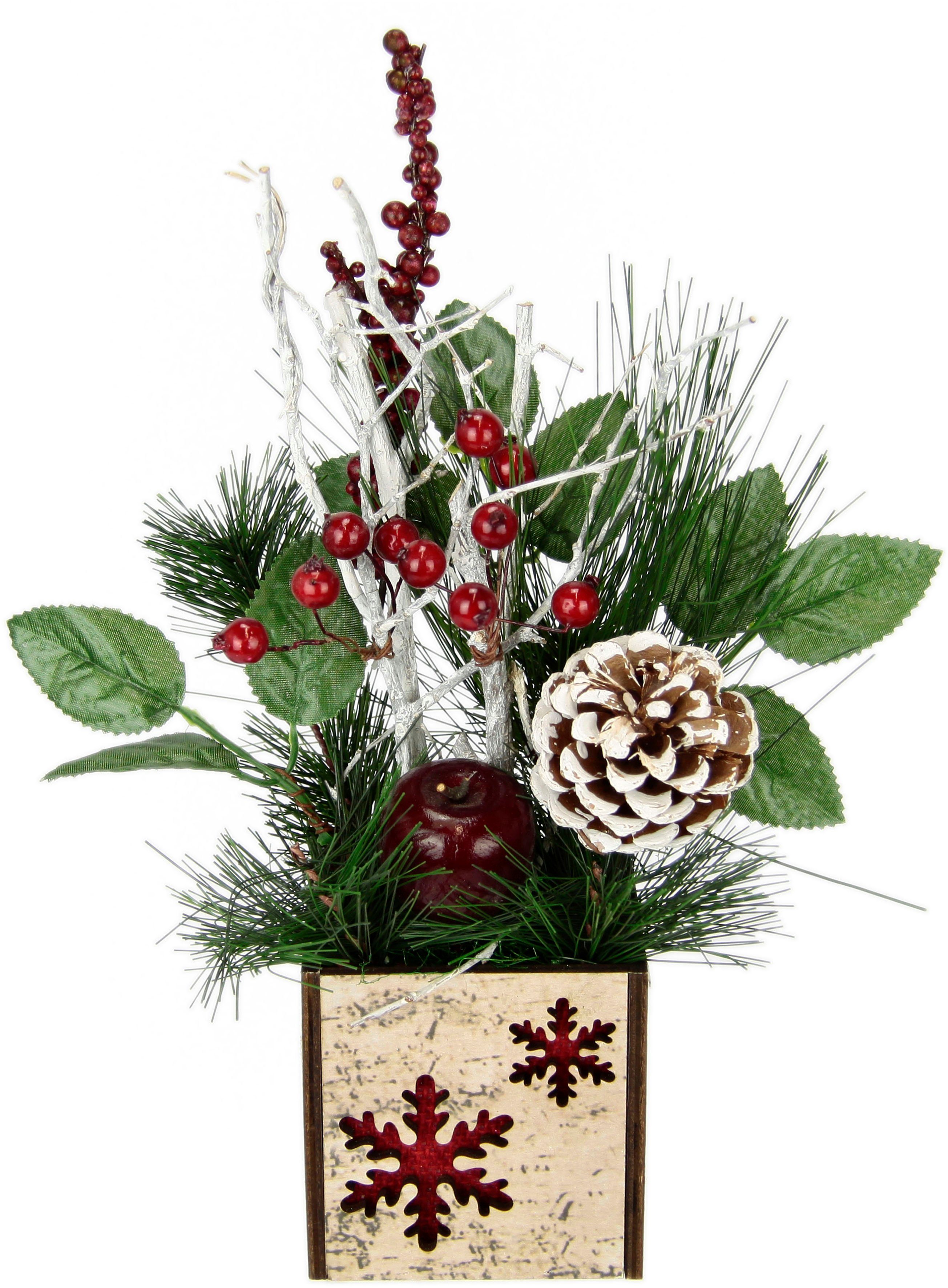 I.GE.A. Winterse kunstplant Kerstarrangement met appel in pot, winterarrangement, Kunstbloemenstuk met kegels, bessen en decoratieve takken, kerstdecoratie (1 stuk)