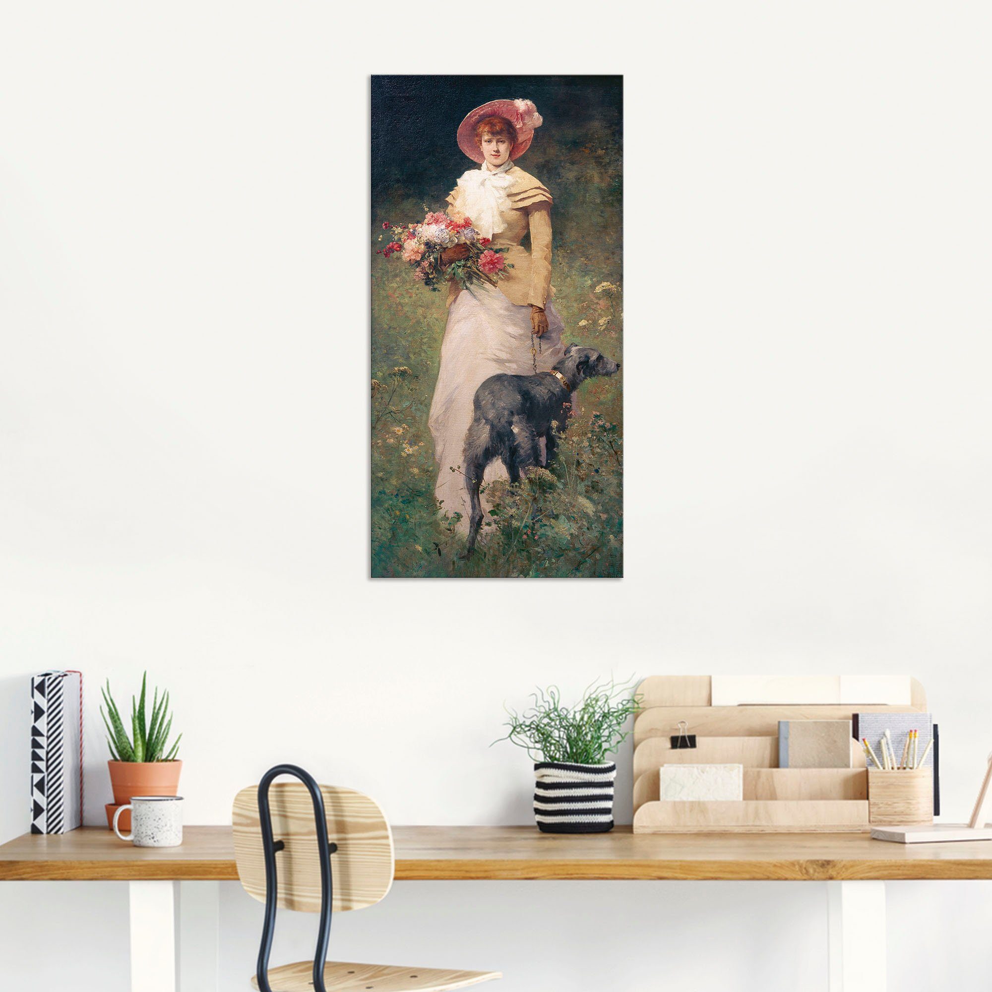 Artland Aluminium dibond print Mevrouw met hond geschikt voor binnen en buiten, buitenafbeelding