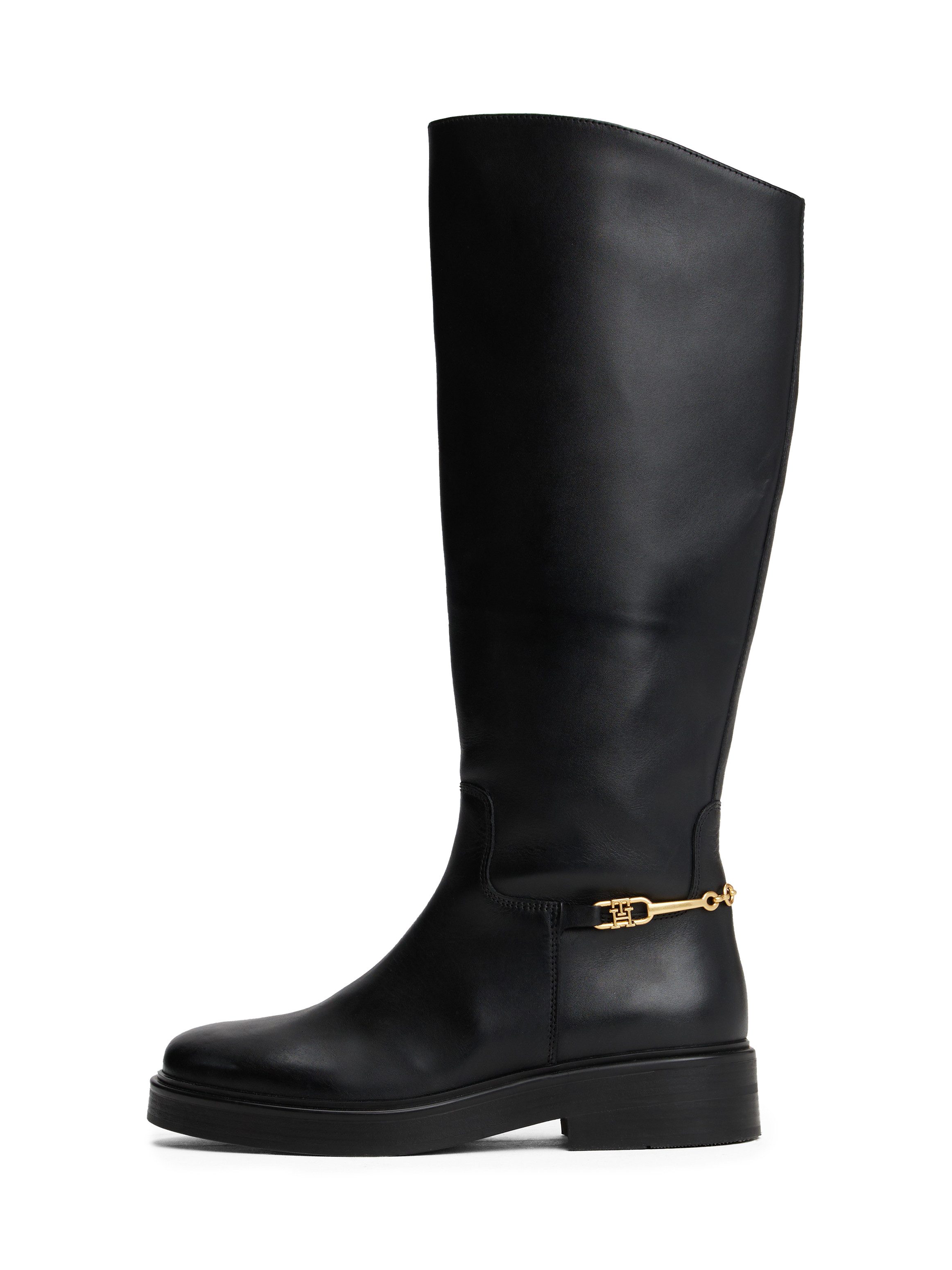 Tommy Hilfiger Laarzen TH HORSEBIT RIDING LONG BOOT , blokhak, lange laarzen, goudkleurige sierketting op de hiel