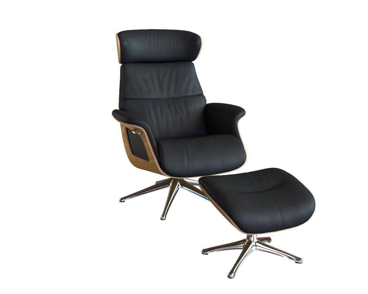 FLEXLUX Relaxfauteuil Clement relaxstoel, gestoffeerde stoel, ligstoel, TV-stoel, Rug- & hoofdverstelling, draaibaar, armleuning eiken, voet aluminium