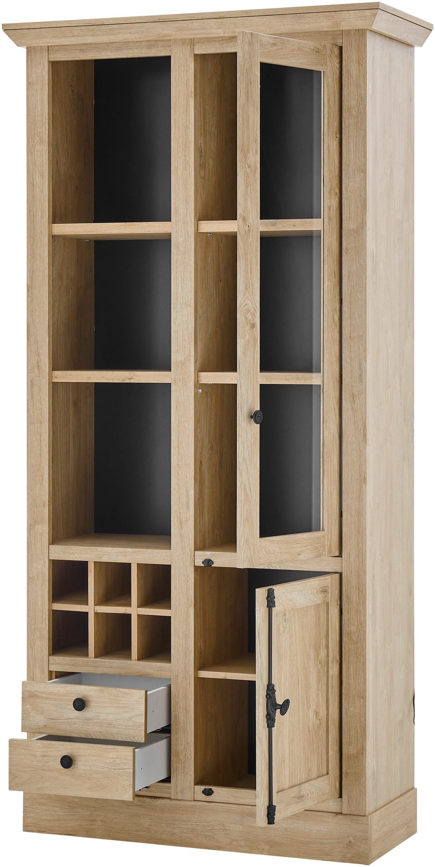 Home affaire Wandmeubel Cornwall, opbouwwand in landelijke stijl, woonkamer-set, eiken decor (set, 4-delig)