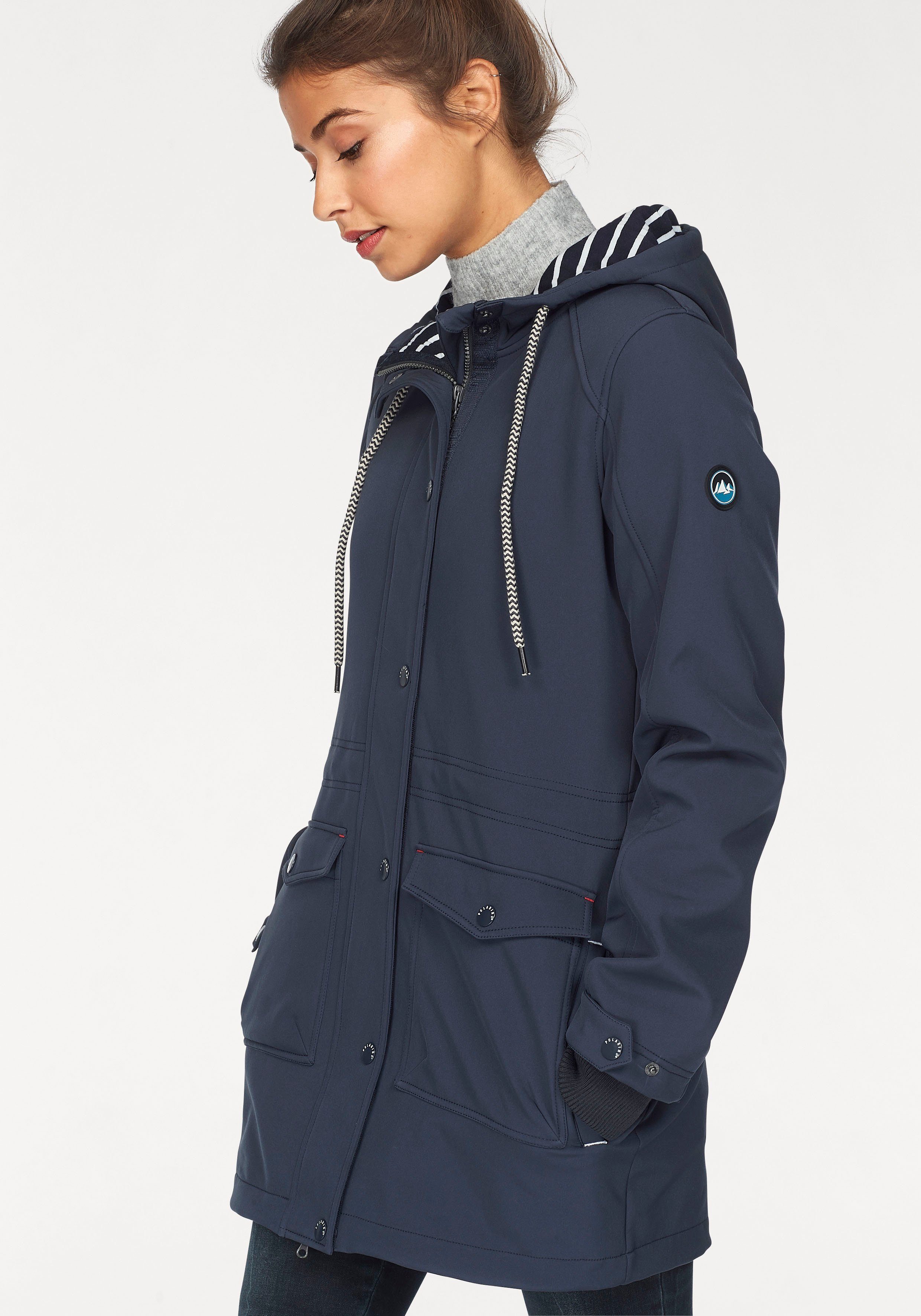 Polarino Softshell-parka met gestreepte jerseyvoering in de capuchon