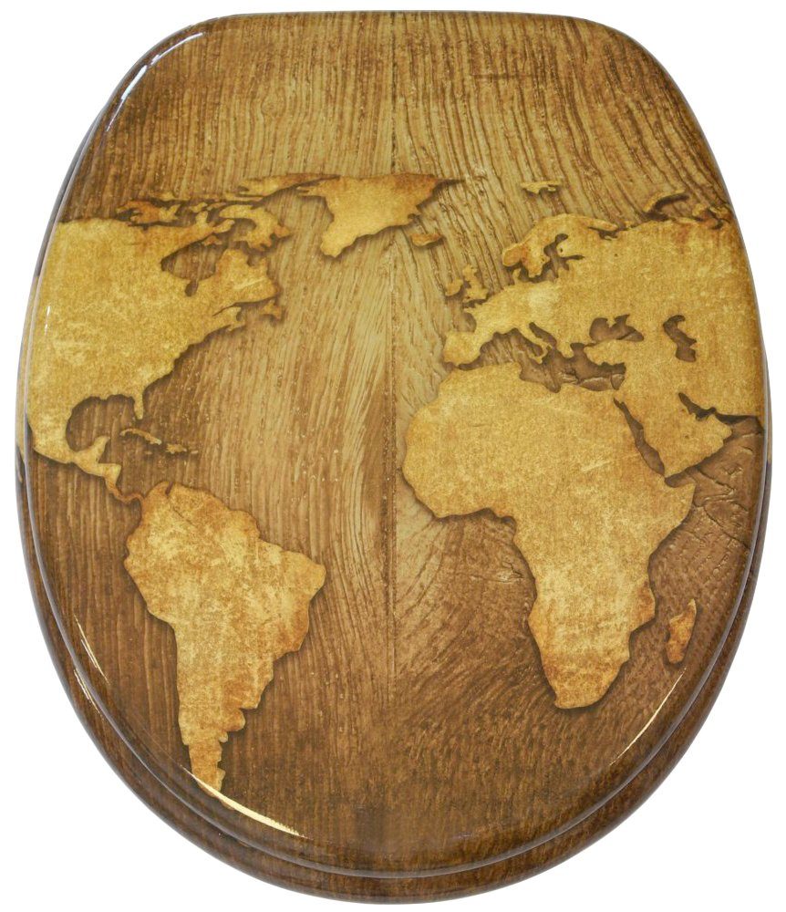 Sanilo Set badkameraccessoires World Map bestaand uit toiletzitting, badmat en wastafelplug (complete set, 3-delig)