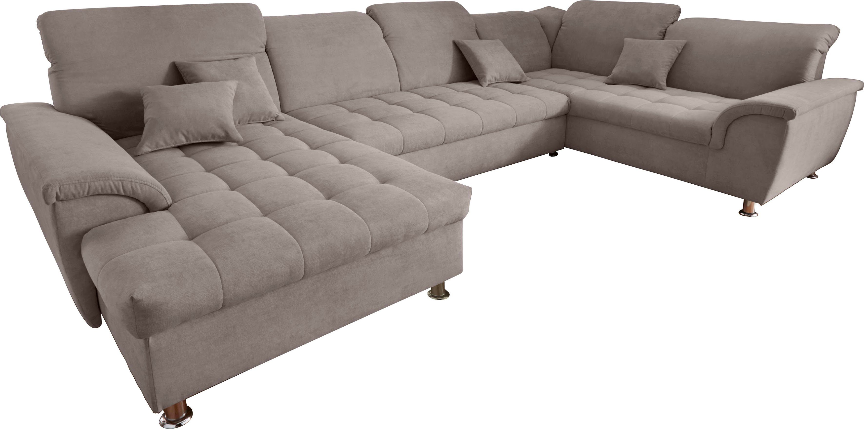DOMO collection Zithoek Franzi optioneel met hoofdeindeverstelling, slaapfunctie, bedlade in xxl-formaat b/d/h: 352x214x80 cm , stiksels in de zitting, u-model