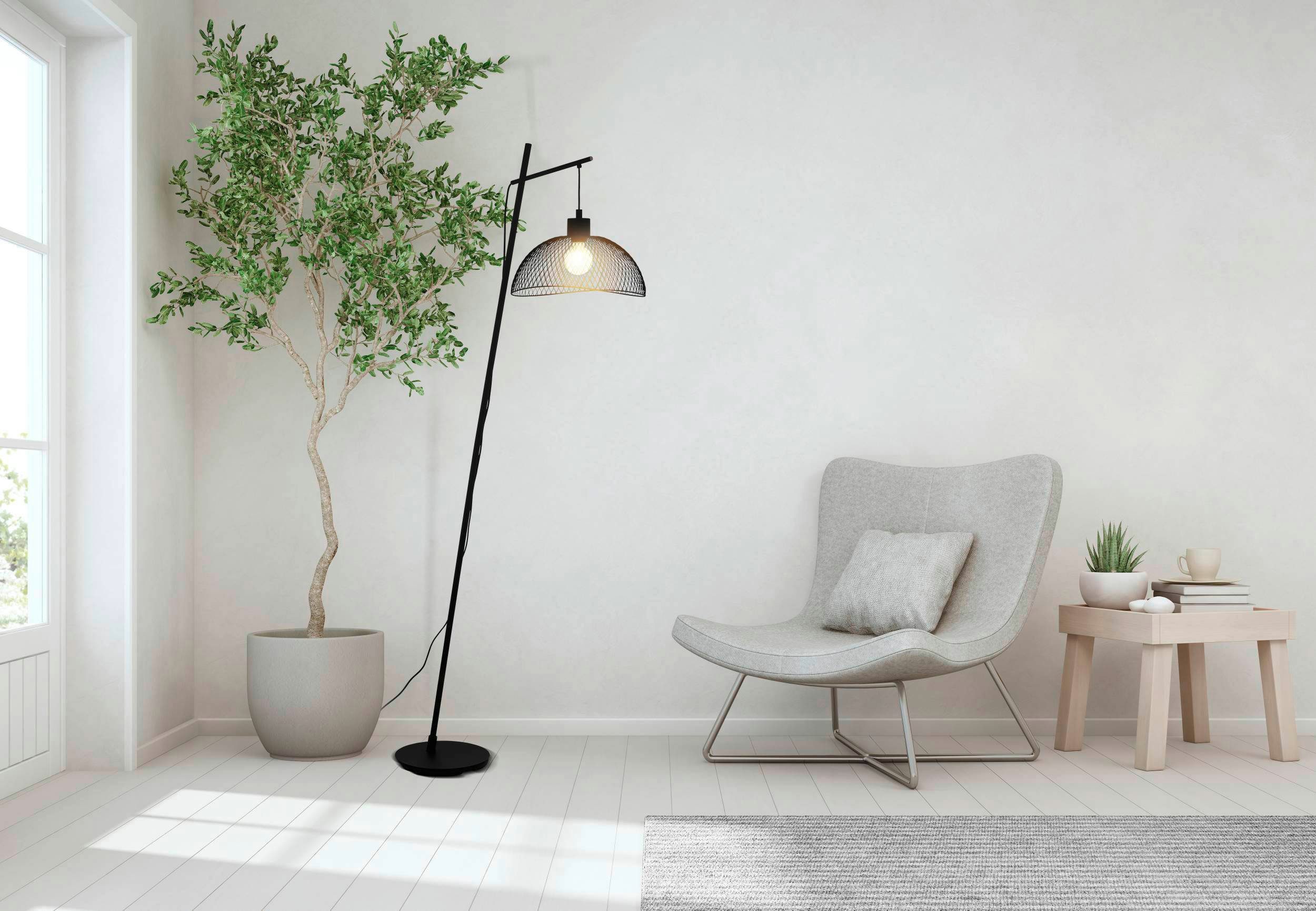 EGLO Staande lamp Pompeya Metalen kap gevlochten, zwart, vintage, Hygge, Boho, 1 fitting