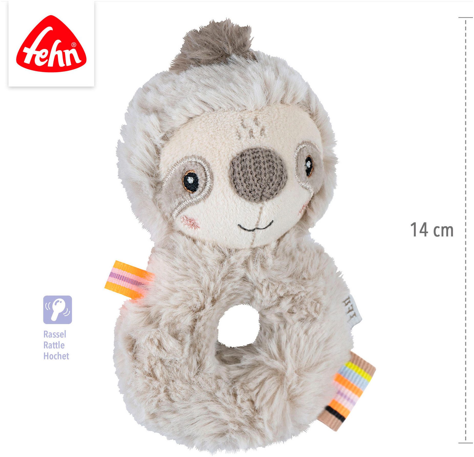 Fehn Grijpspeeltje Lazy, Crazy & Pink, Ring-Grijper Luiaard