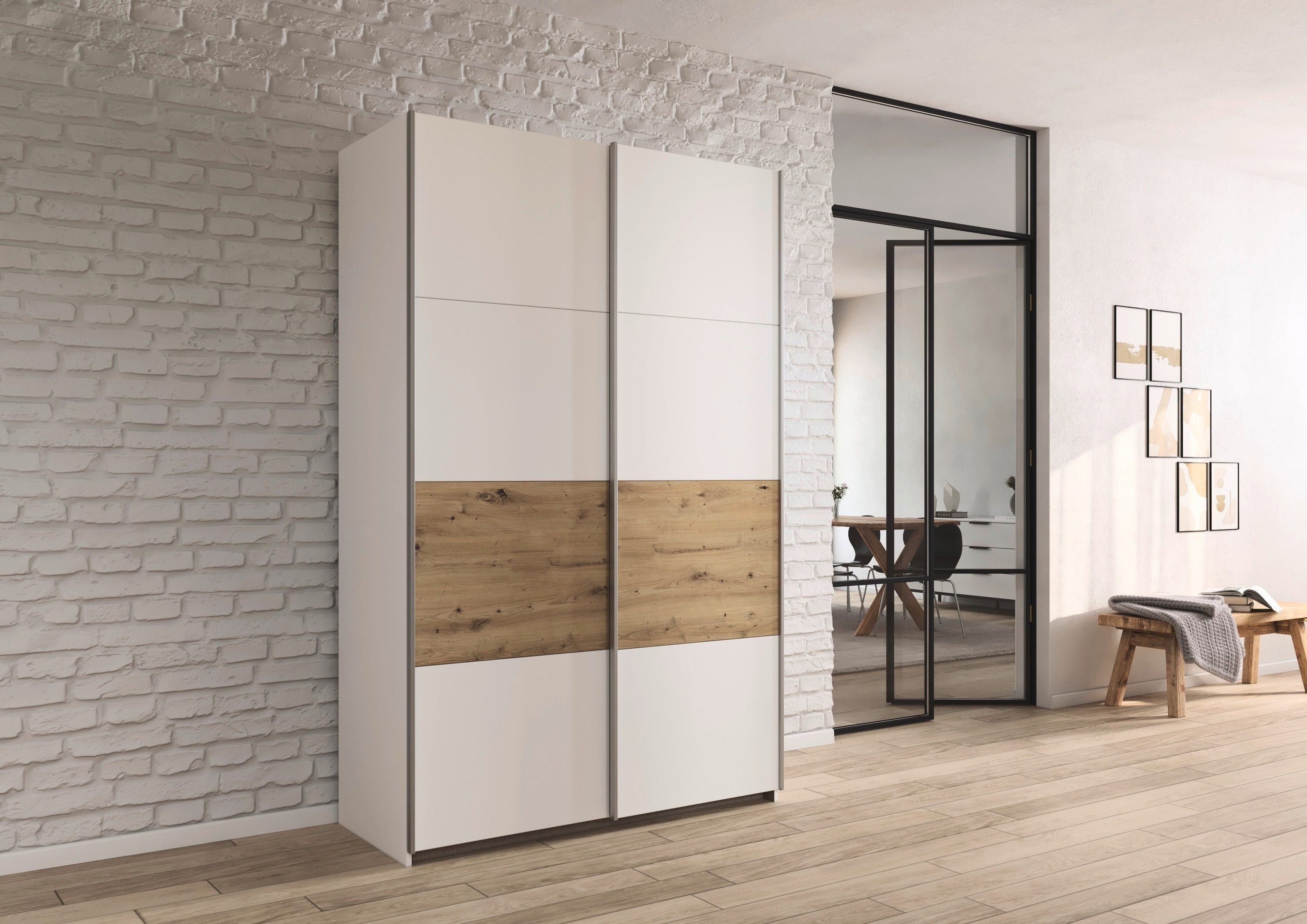 rauch Schuifdeurkast Kledingkast Kast Garderobe Slaapkamerkast OXFORD met handgrepen van metaal, ook voor kleinere ruimtes made in germany