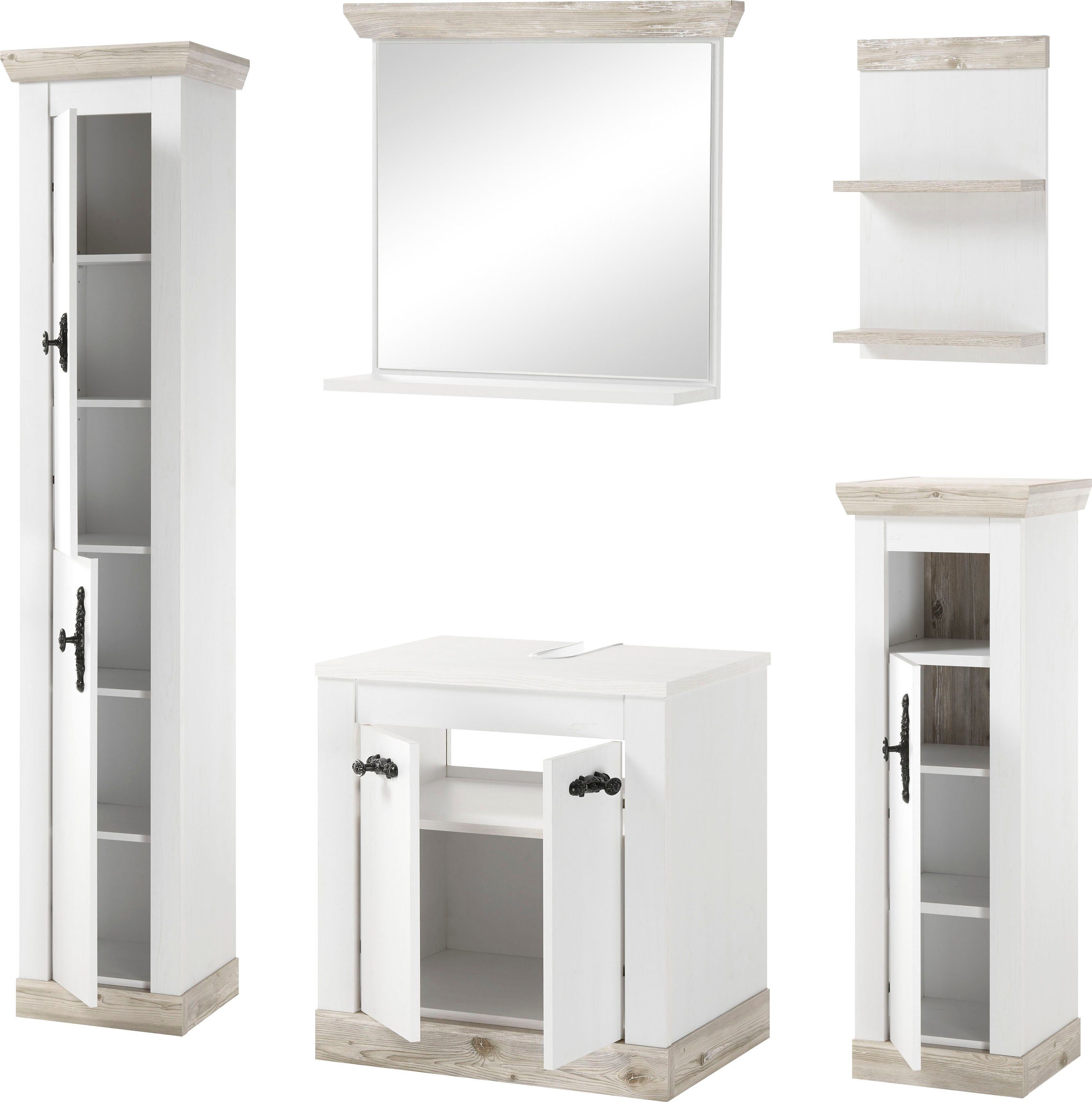 Home affaire Badkamerserie Florenz, Bad im Landhausstil, 5-teiliges Badezimmer (5-delig)