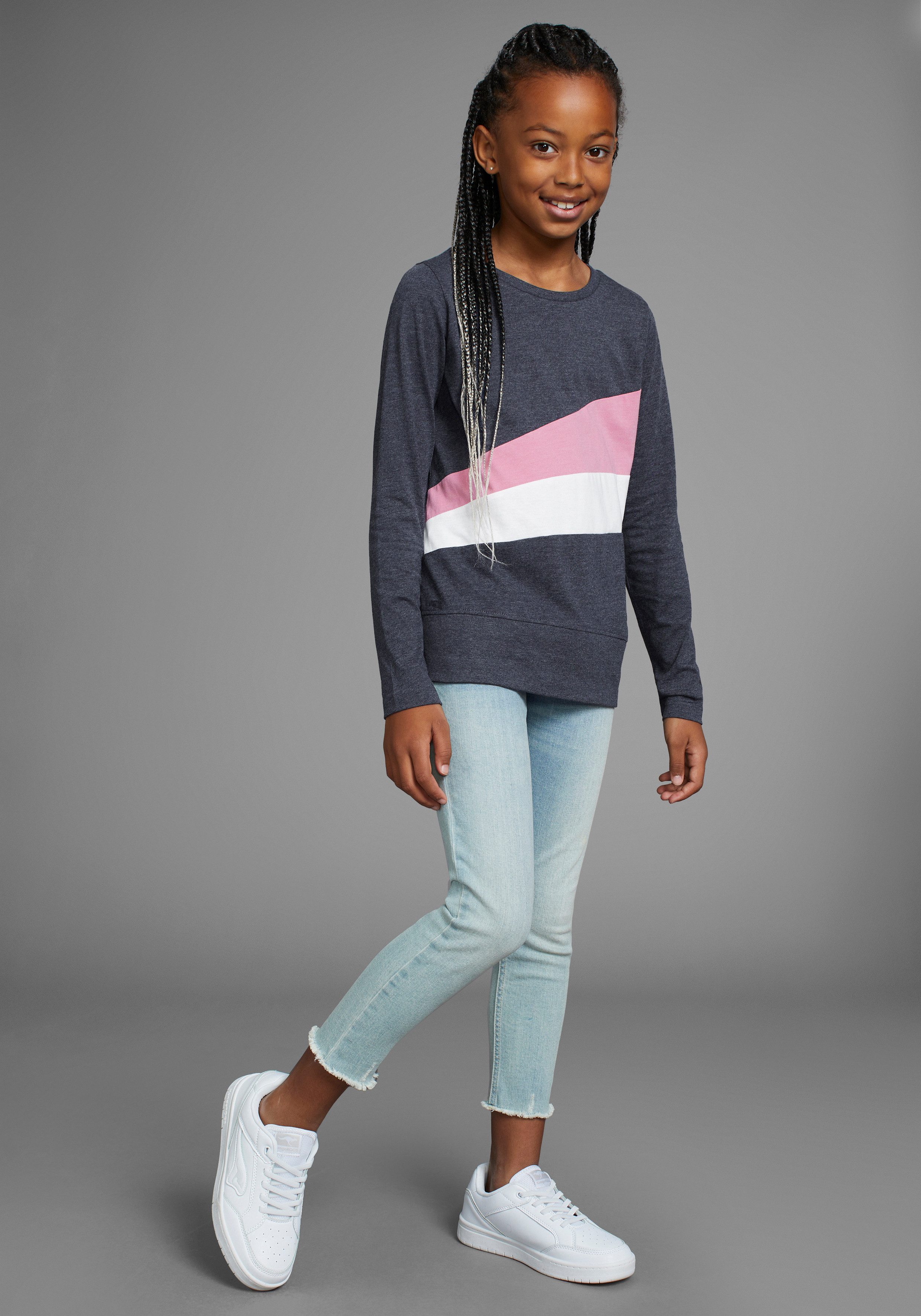 KangaROOS Shirt met lange mouwen Met coole colorblocking met kangaroos logo en borduursel