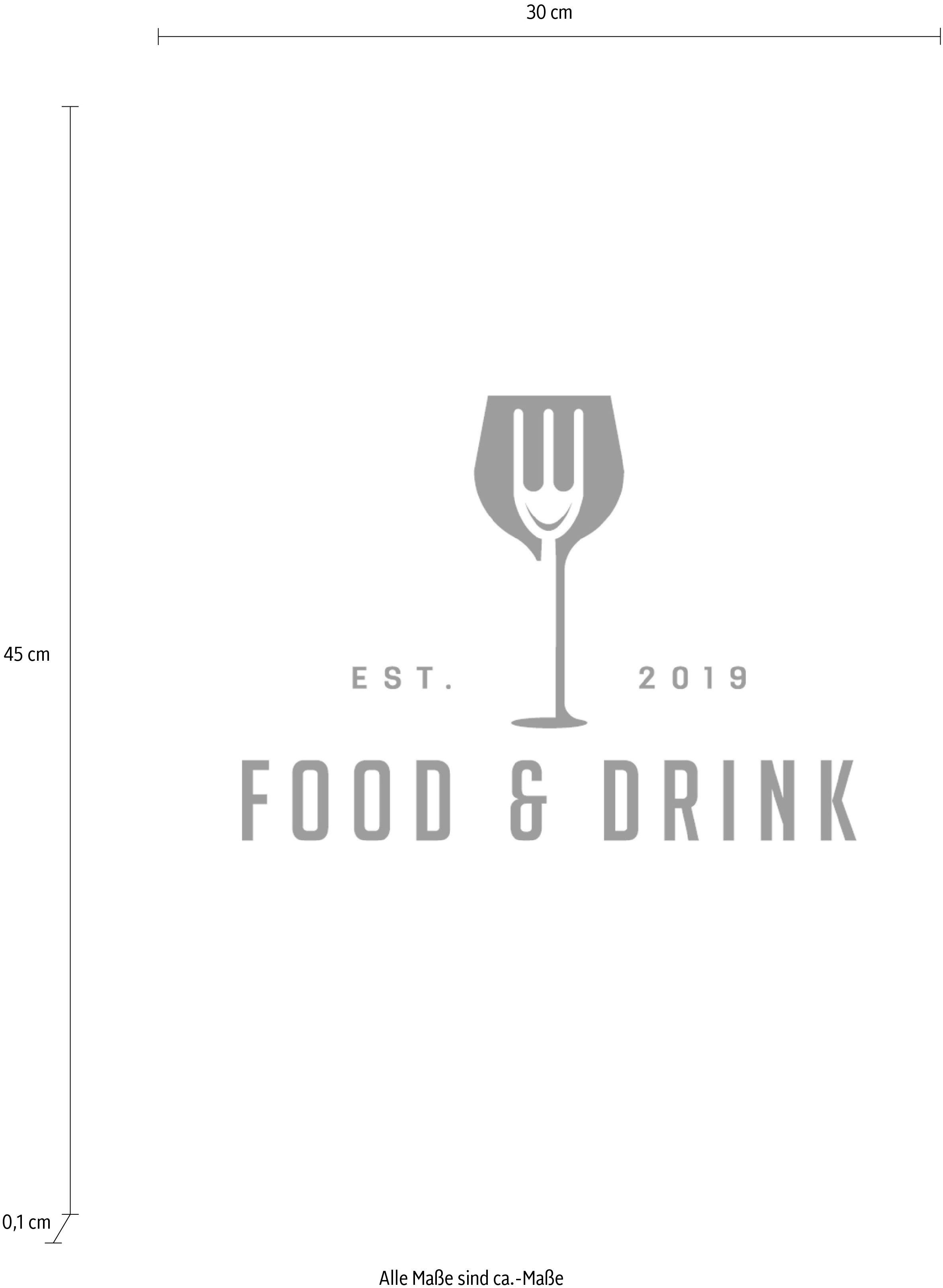 queence Sierobject voor aan de wand FOOD & DRINK Stalen bord, blikken bord, spreuk, grappig, wanddecoratie, retro, 20x30cm